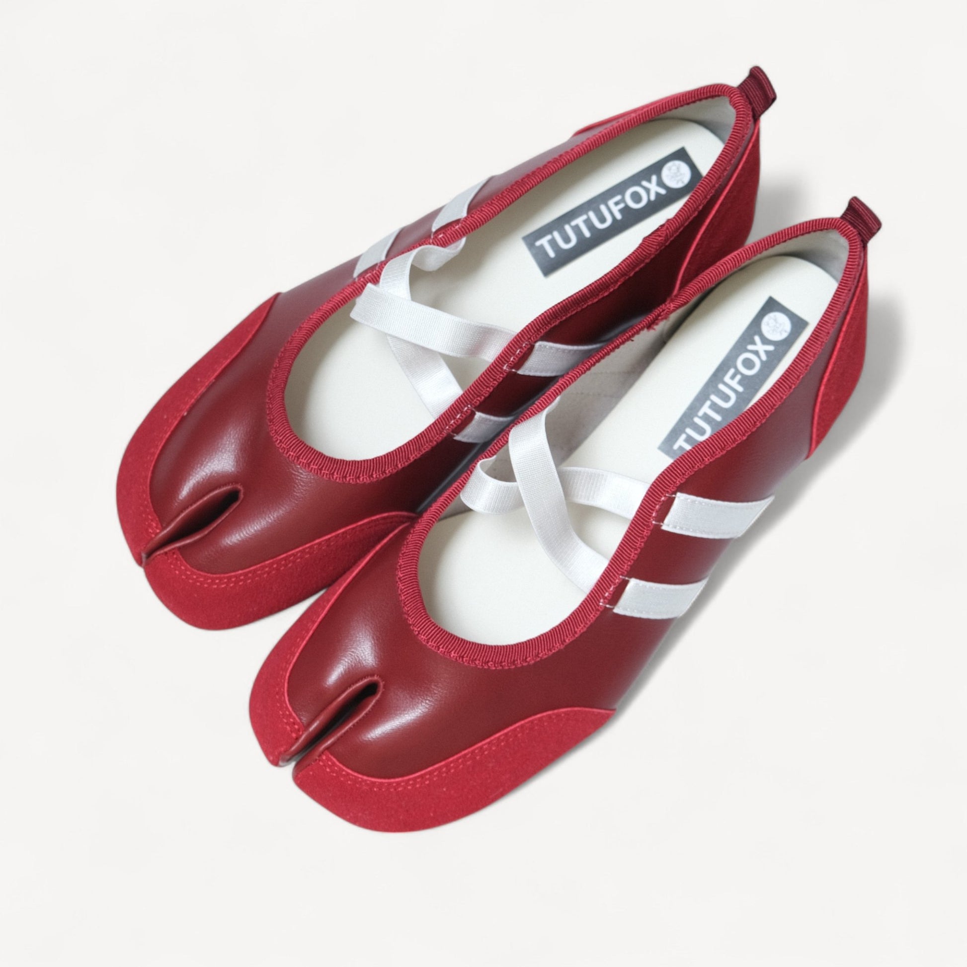 Red Ballet Split Toe Crossover Tabi Flats - tutufox - tabis