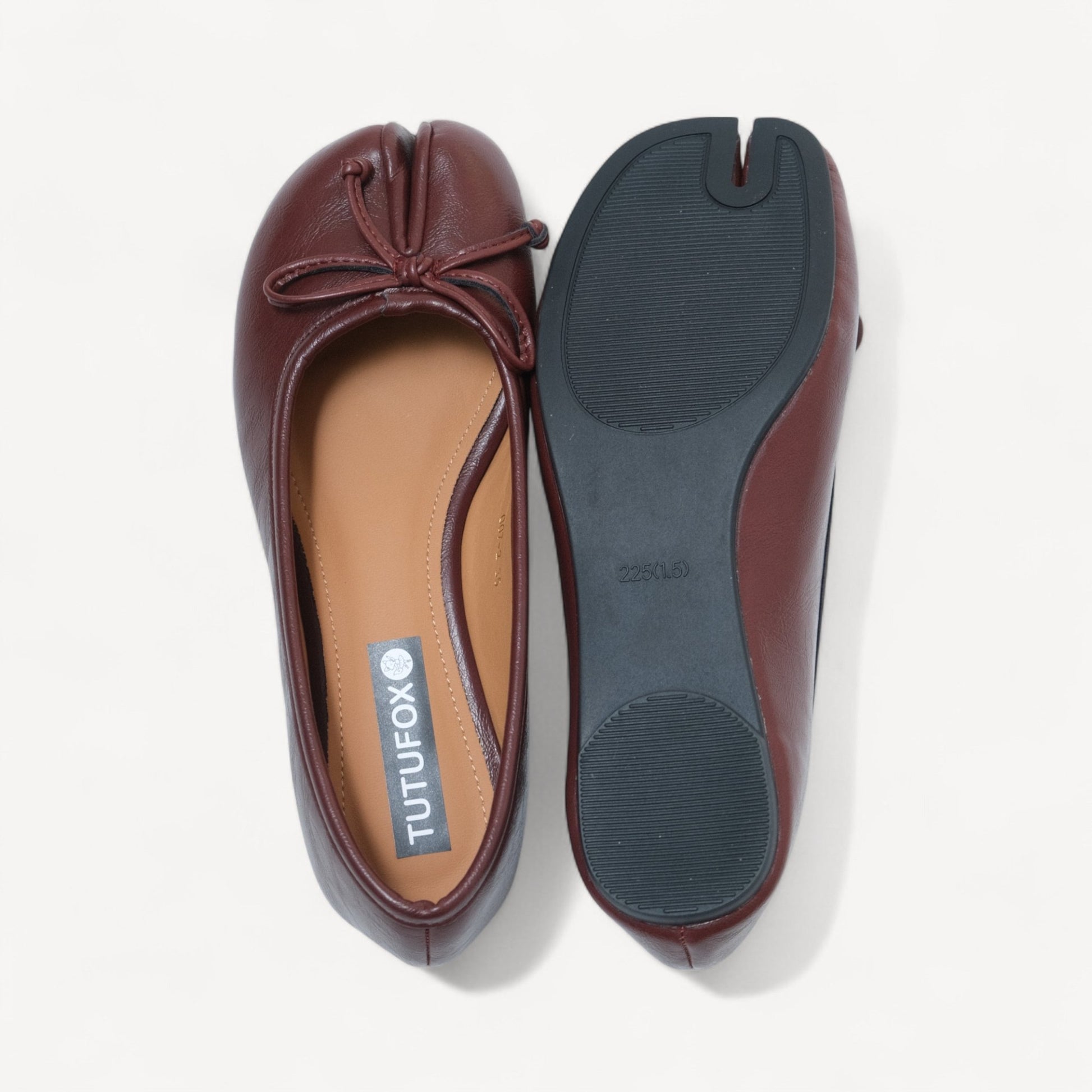 Red Brown Matte Bow Mary Jane Flats Tabi - tutufox - tabis