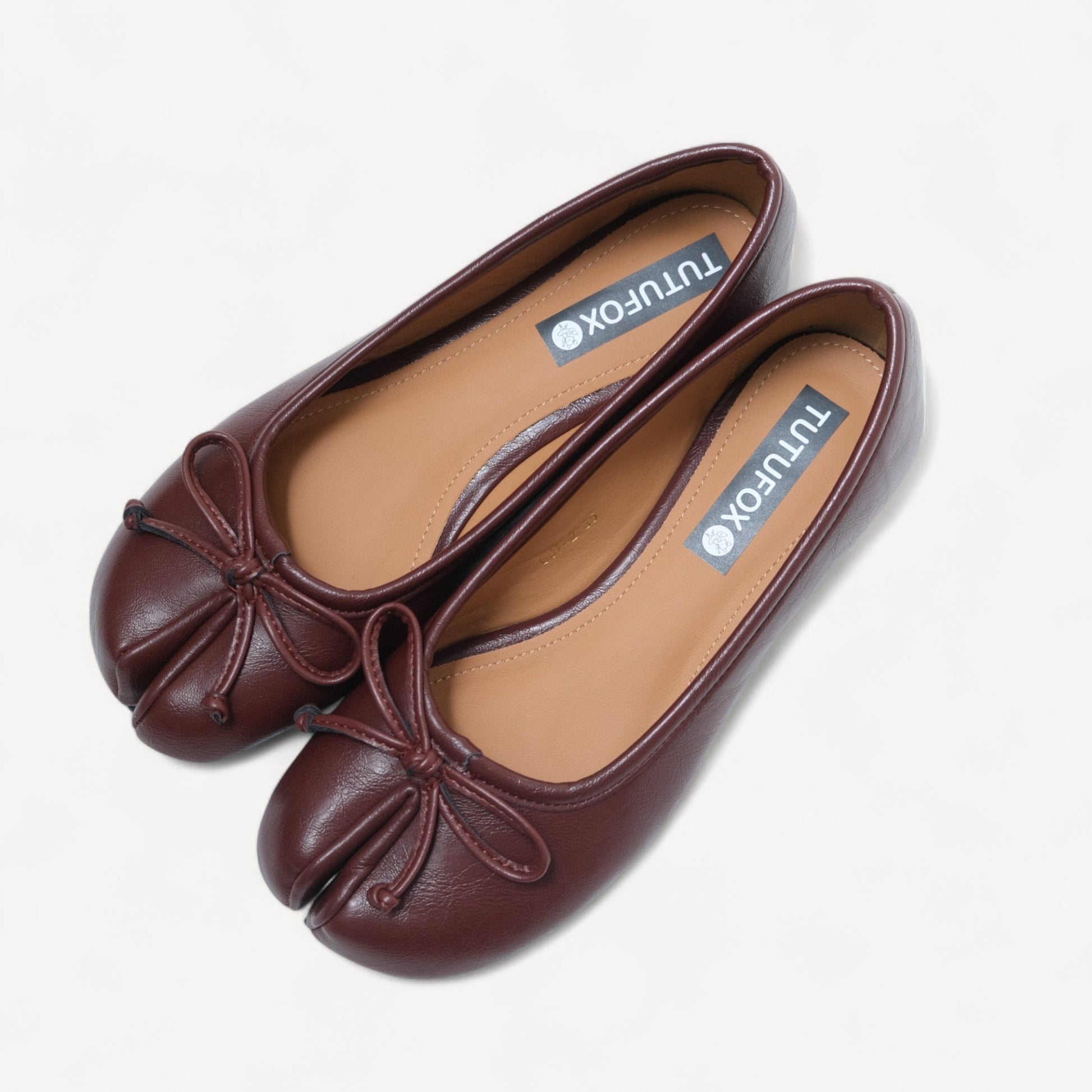 Red Brown Matte Bow Mary Jane Flats Tabi - tutufox - tabis