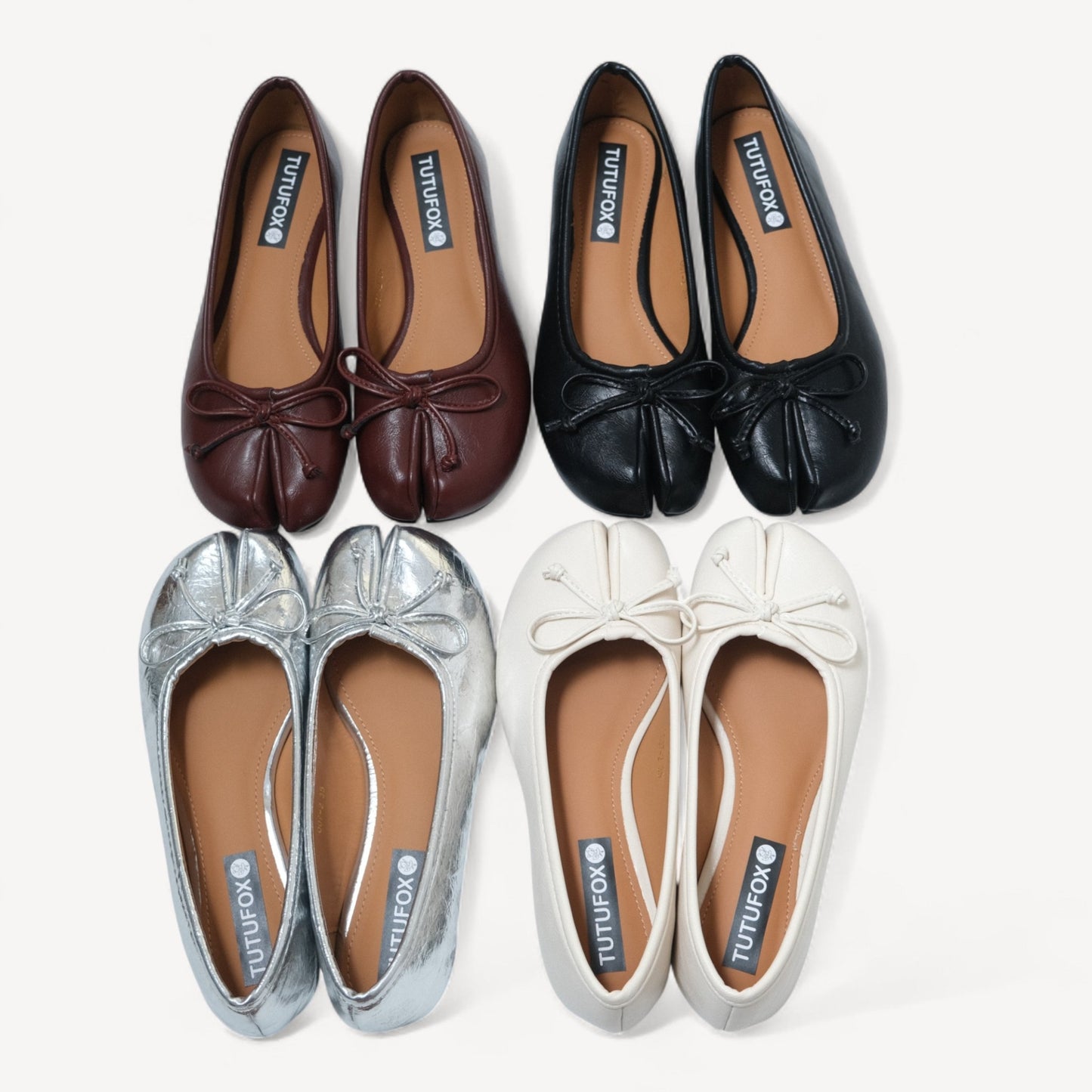 Red Brown Matte Bow Mary Jane Flats Tabi - tutufox - tabis