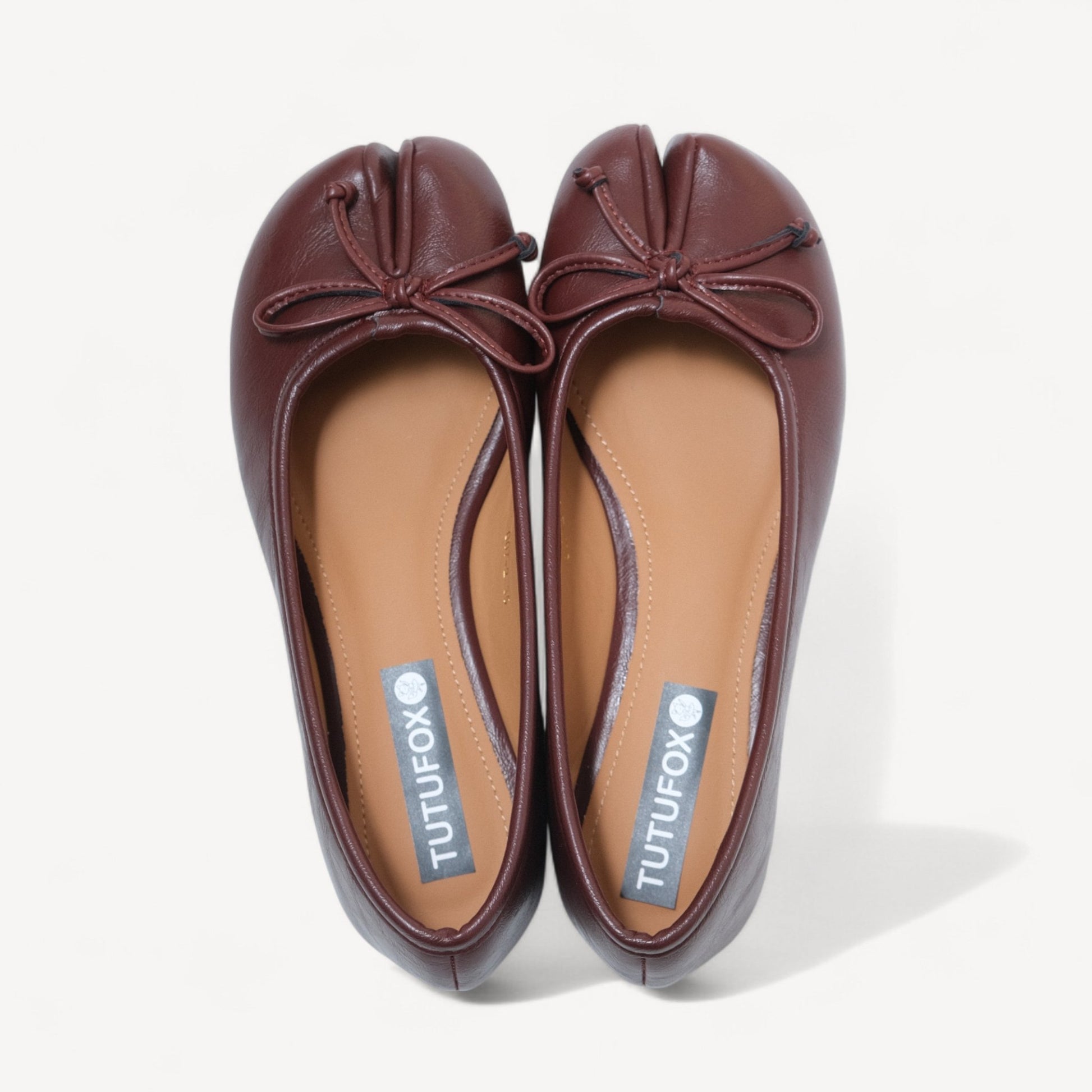 Red Brown Matte Bow Mary Jane Flats Tabi - tutufox - tabis