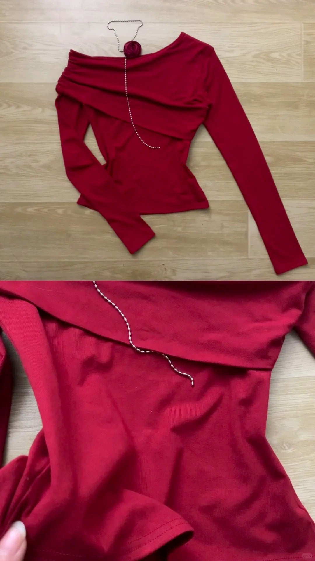 Red Long Sleeve Top with Red - Brown Sequin Skirt and Black Fur Coat Y2K Outfit - tutufox -