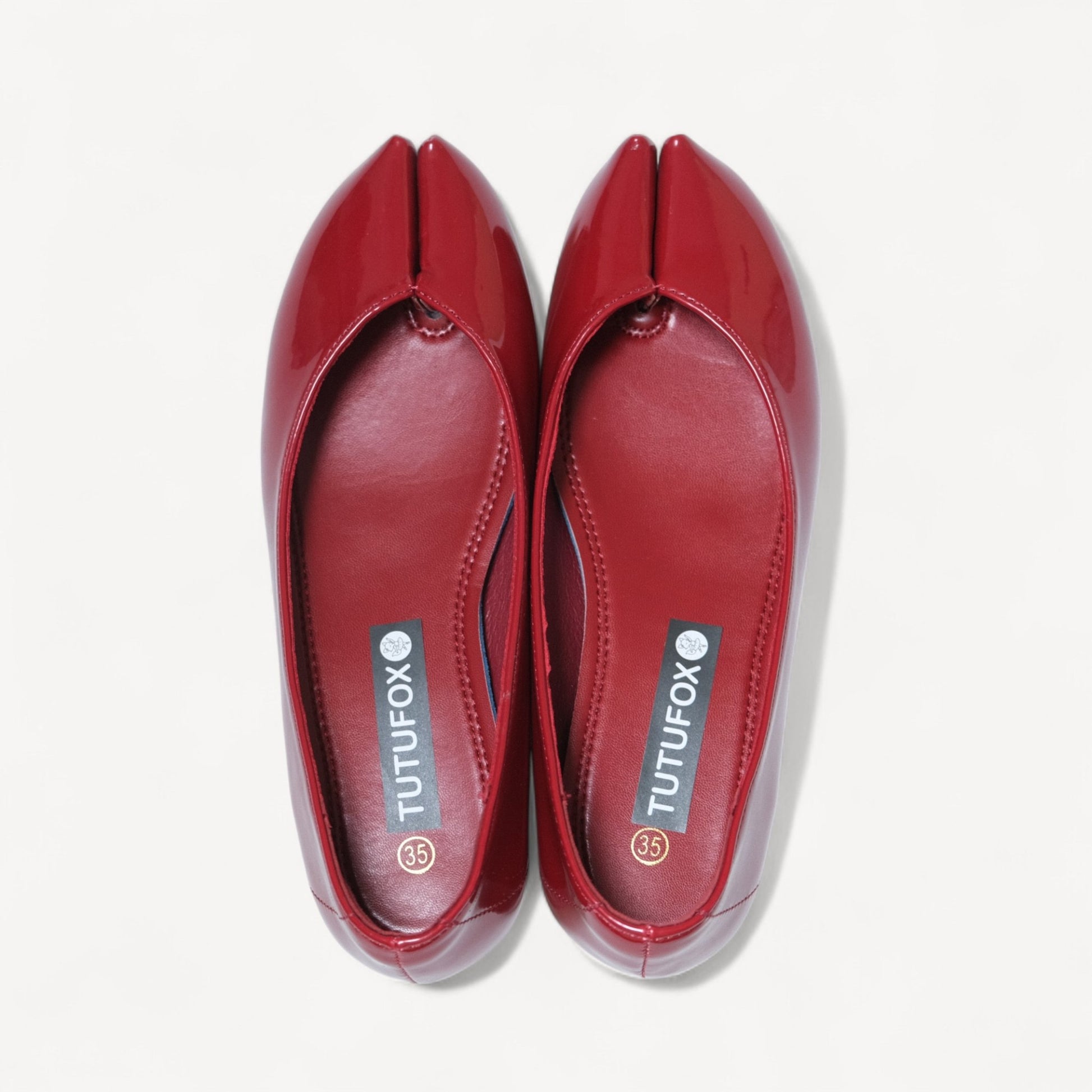 Red Patent Soft Leather Pointed Split Toe Tabi - tutufox - tabis