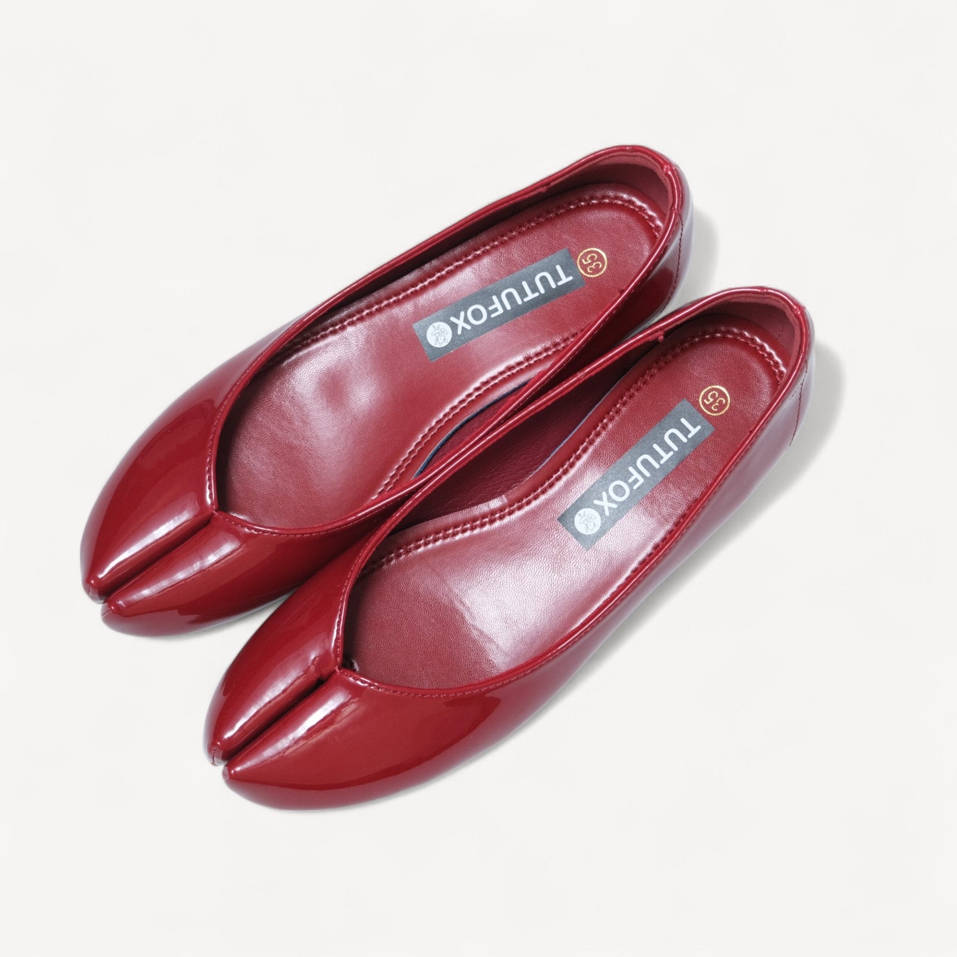 Red Patent Soft Leather Pointed Split Toe Tabi - tutufox - tabis