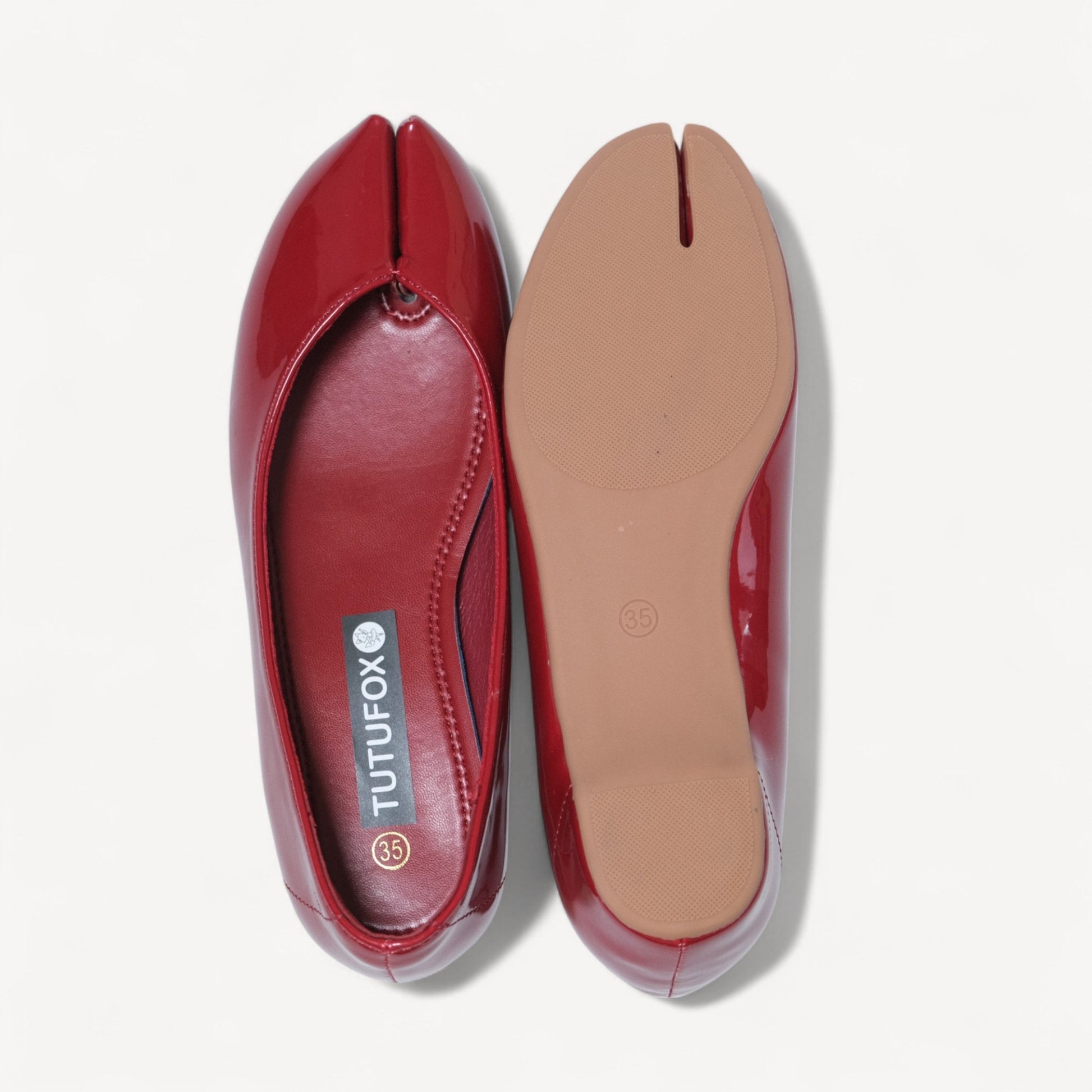 Red Patent Soft Leather Pointed Split Toe Tabi - tutufox - tabis