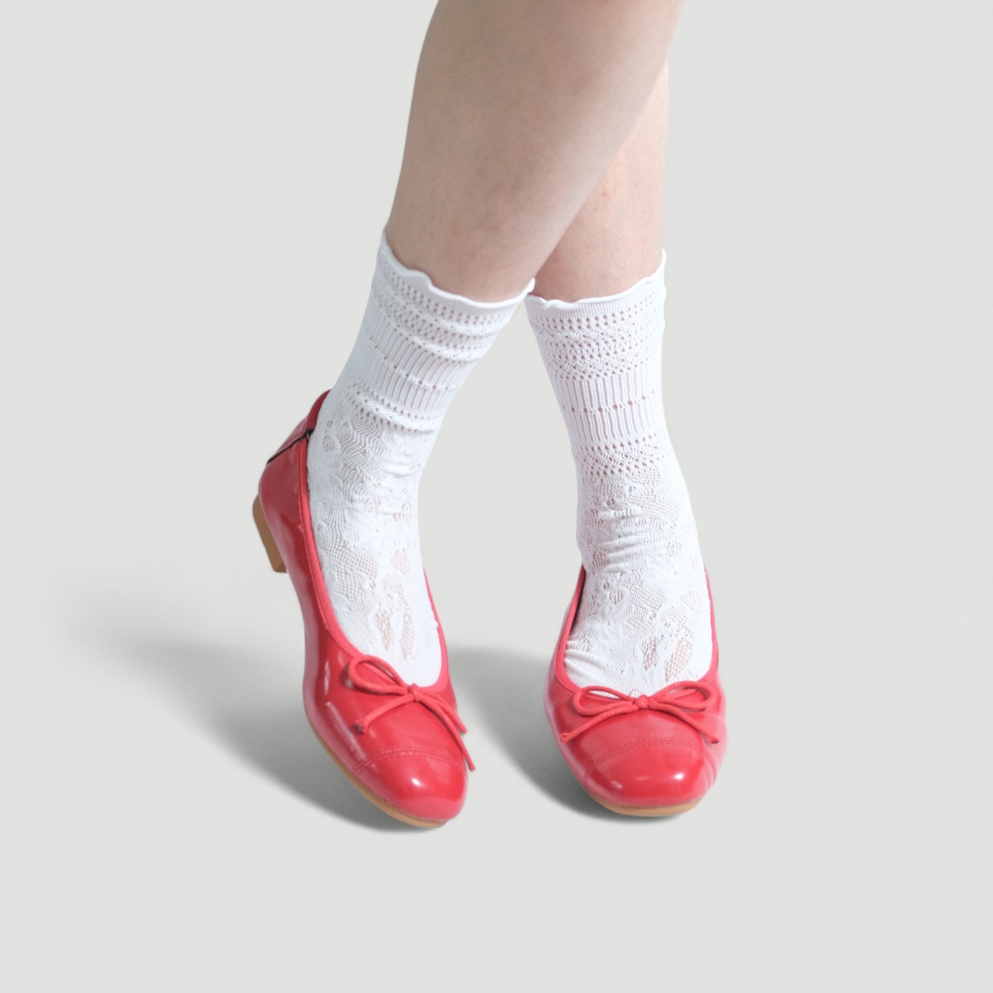 Red Soft Leather Ballet Bow Almond Flats - tutufox - shoes