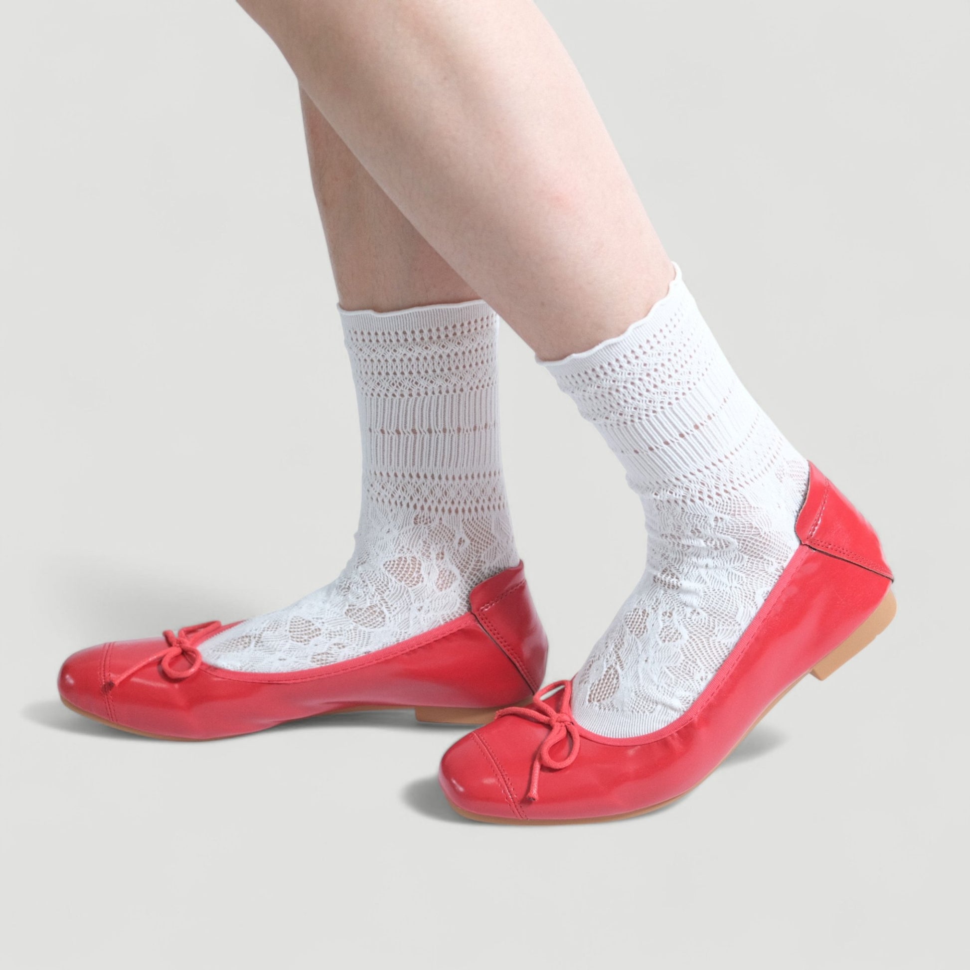 Red Soft Leather Ballet Bow Almond Flats - tutufox - shoes