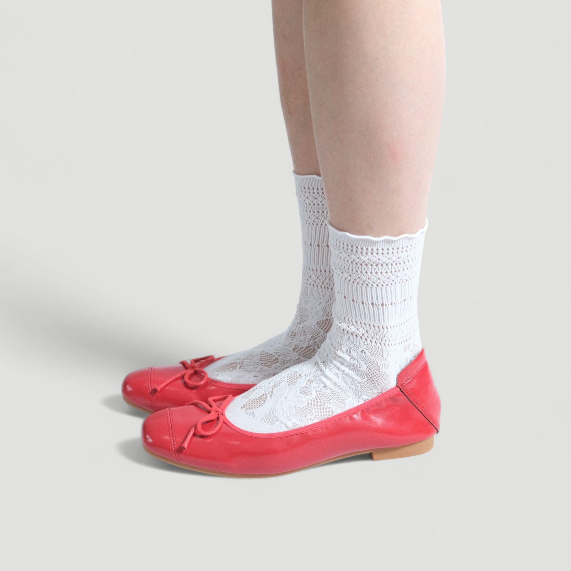 Red Soft Leather Ballet Bow Almond Flats - tutufox - shoes