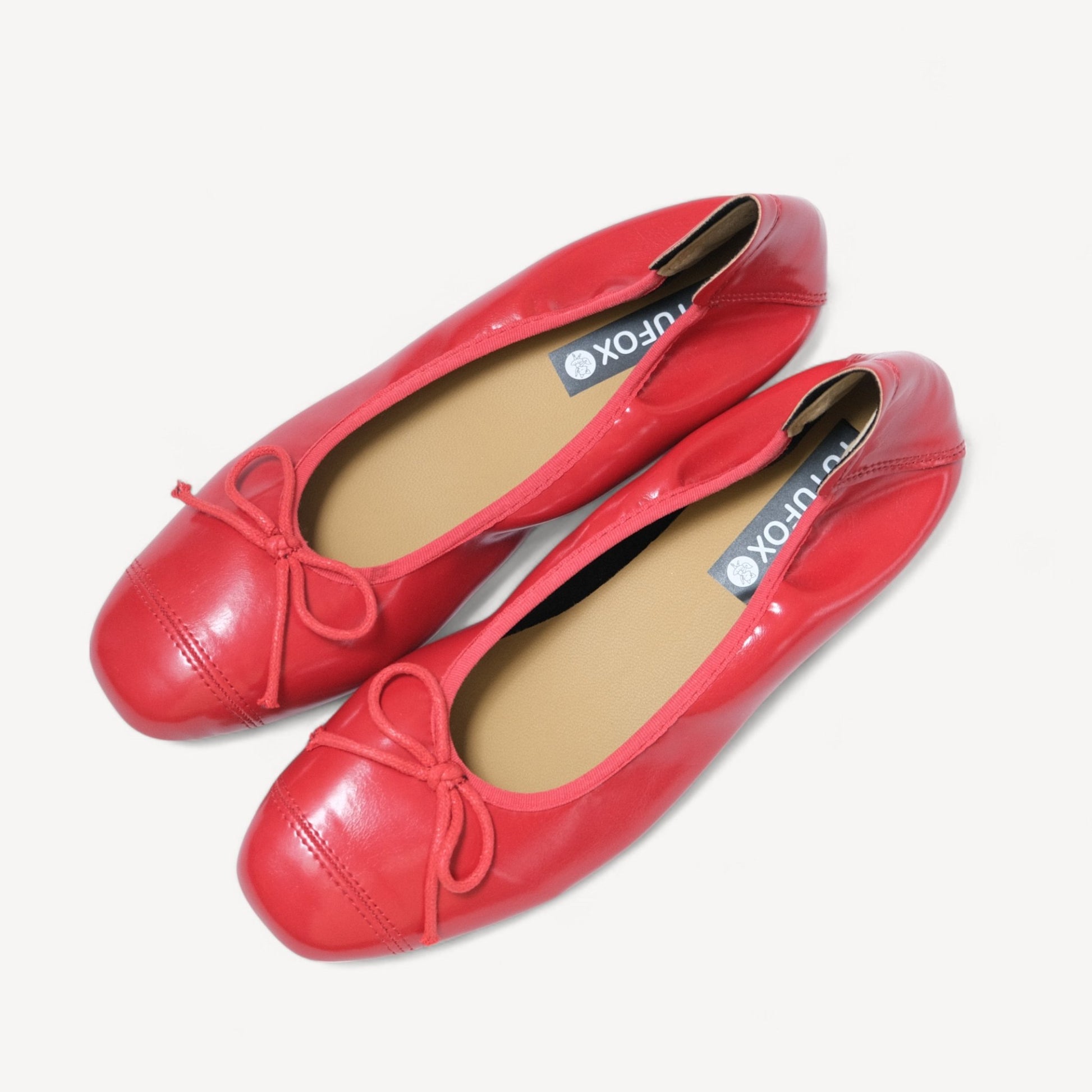Red Soft Leather Ballet Bow Almond Flats - tutufox - shoes