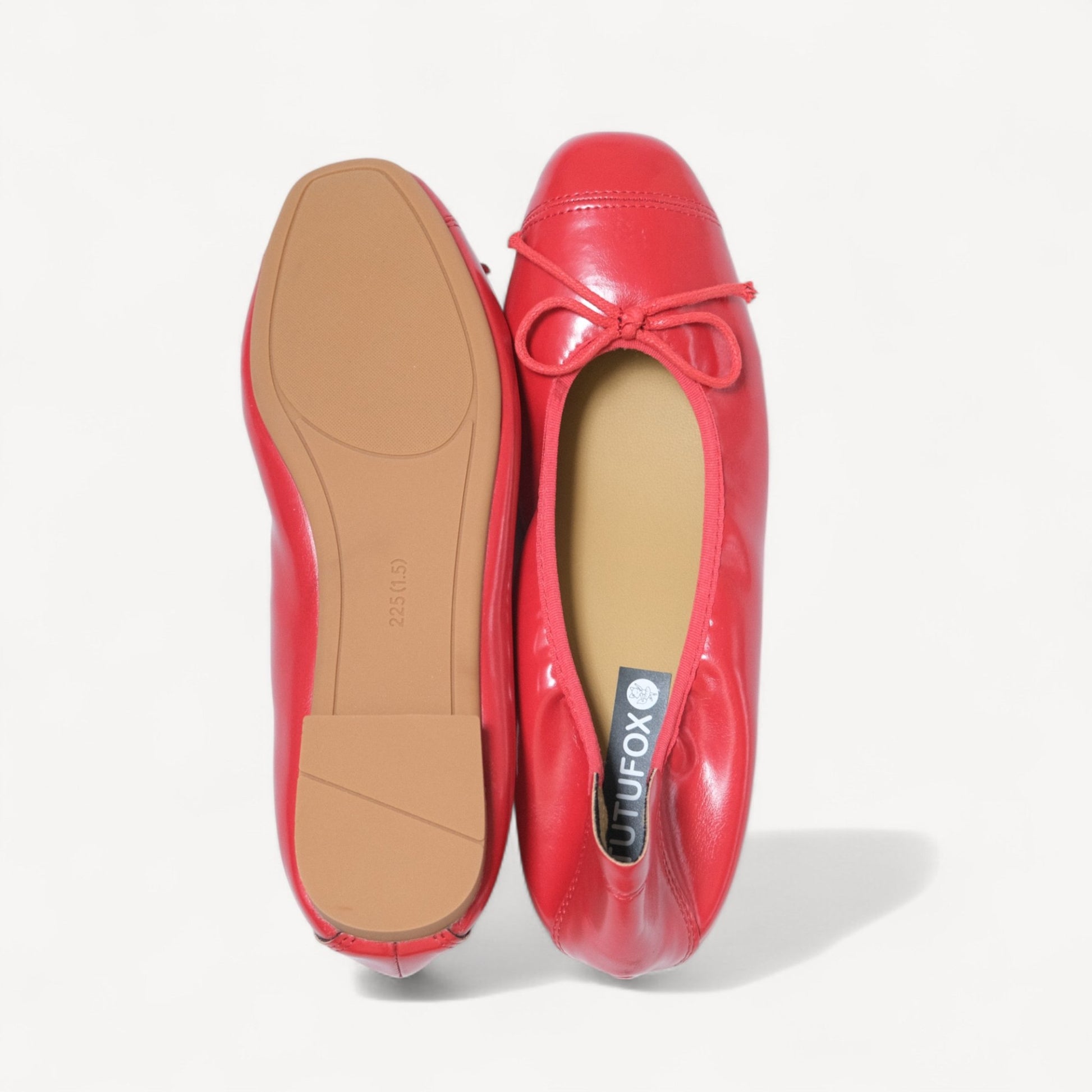 Red Soft Leather Ballet Bow Almond Flats - tutufox - shoes