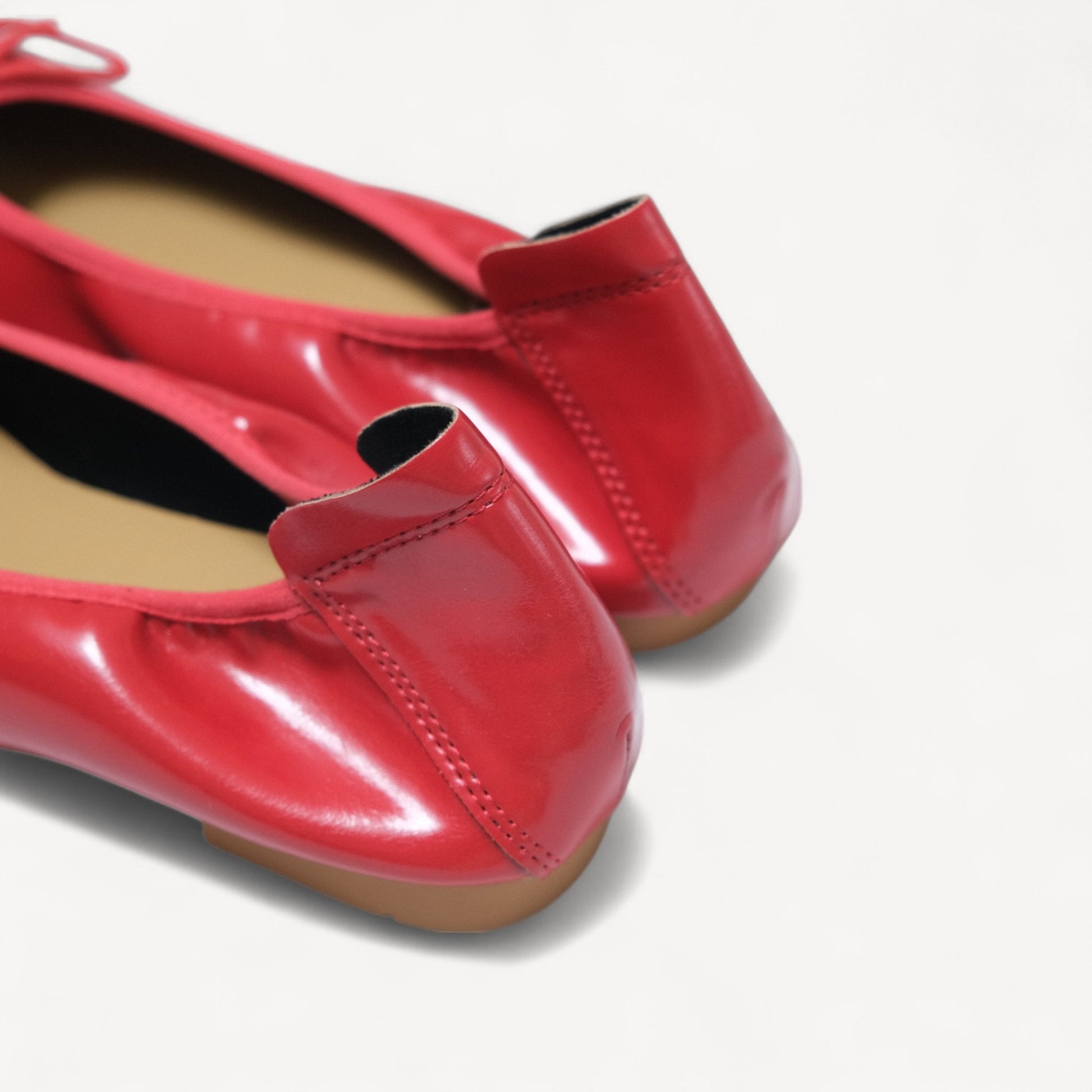 Red Soft Leather Ballet Bow Almond Flats - tutufox - shoes