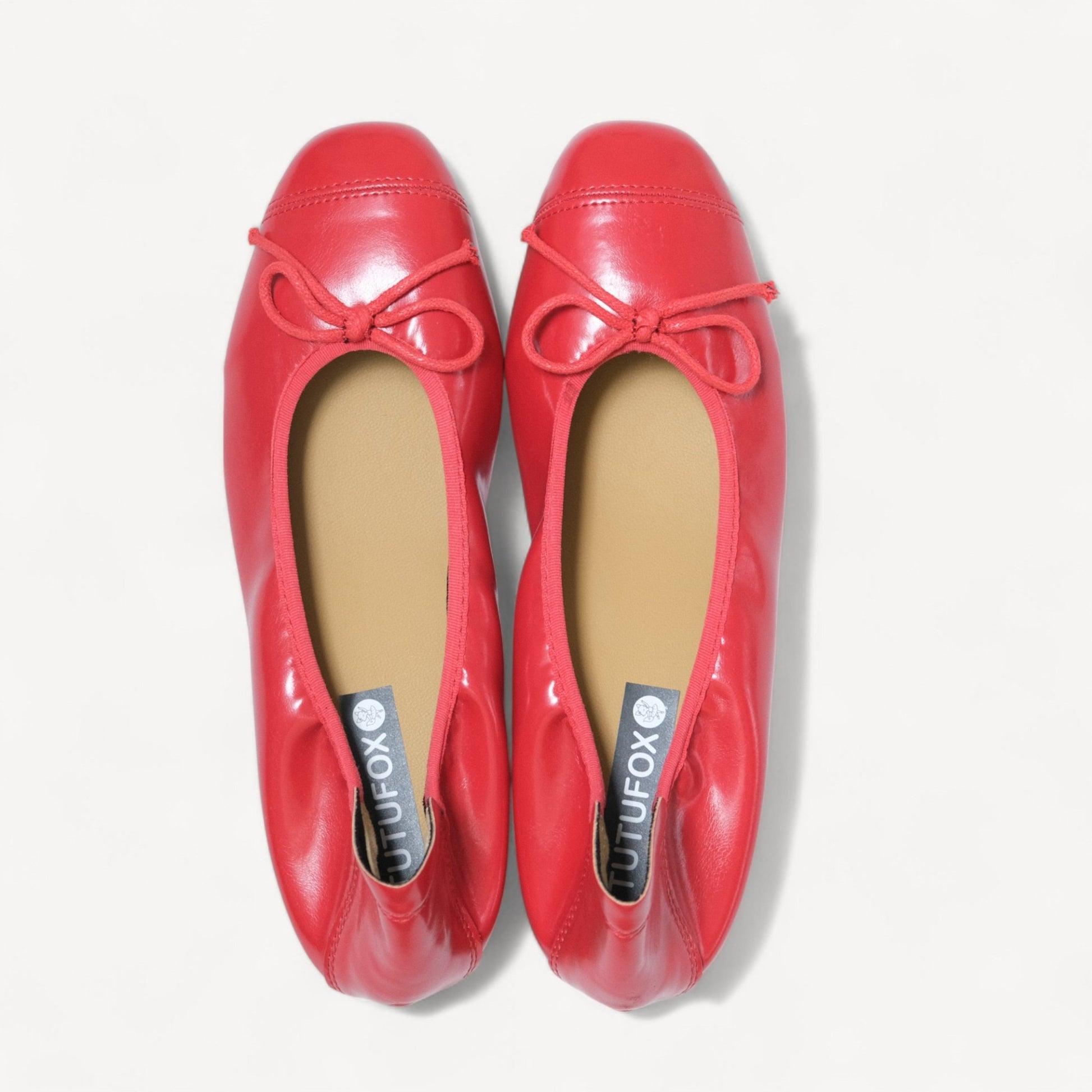 Red Soft Leather Ballet Bow Almond Flats - tutufox - shoes