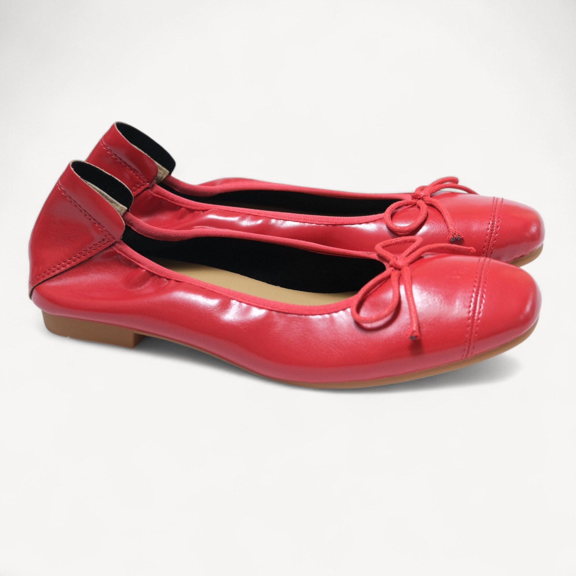 Red Soft Leather Ballet Bow Almond Flats - tutufox - shoes