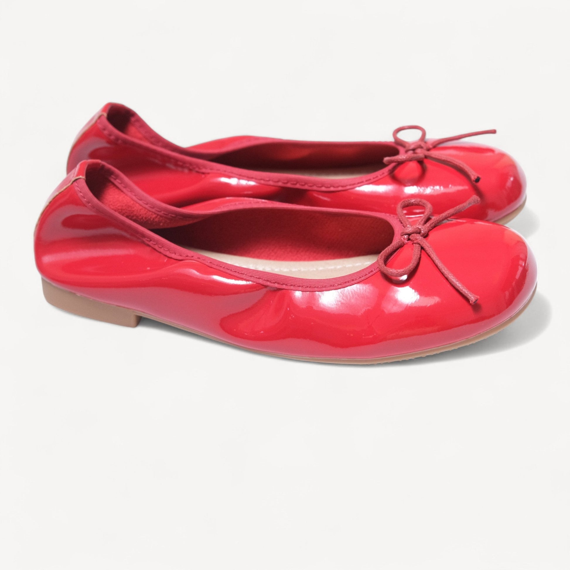 Red Soft Leather Elastic Back Ballet Flats - tutufox - shoes