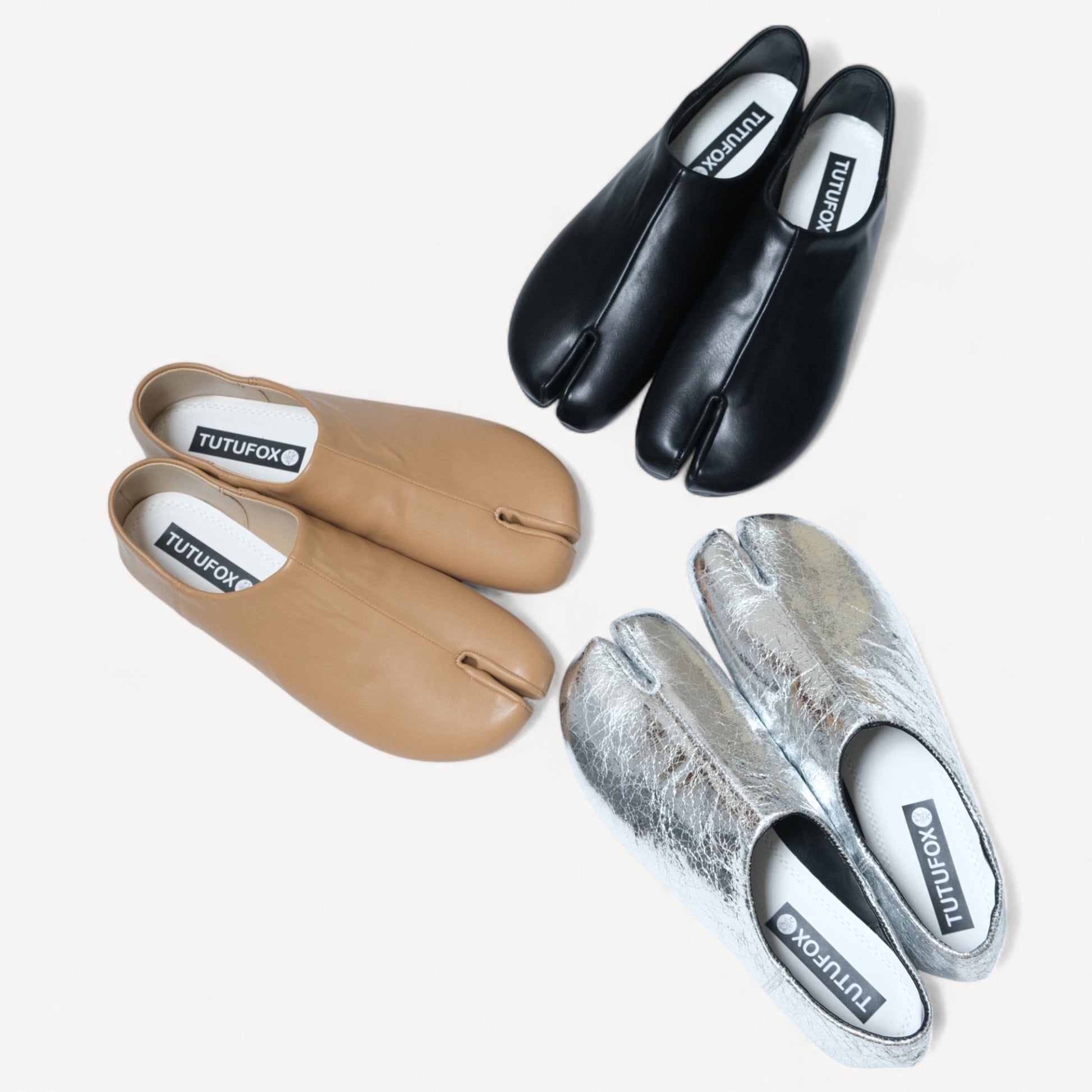 Silver Cracked Leather Round Toe Tabi - tutufox - tabis