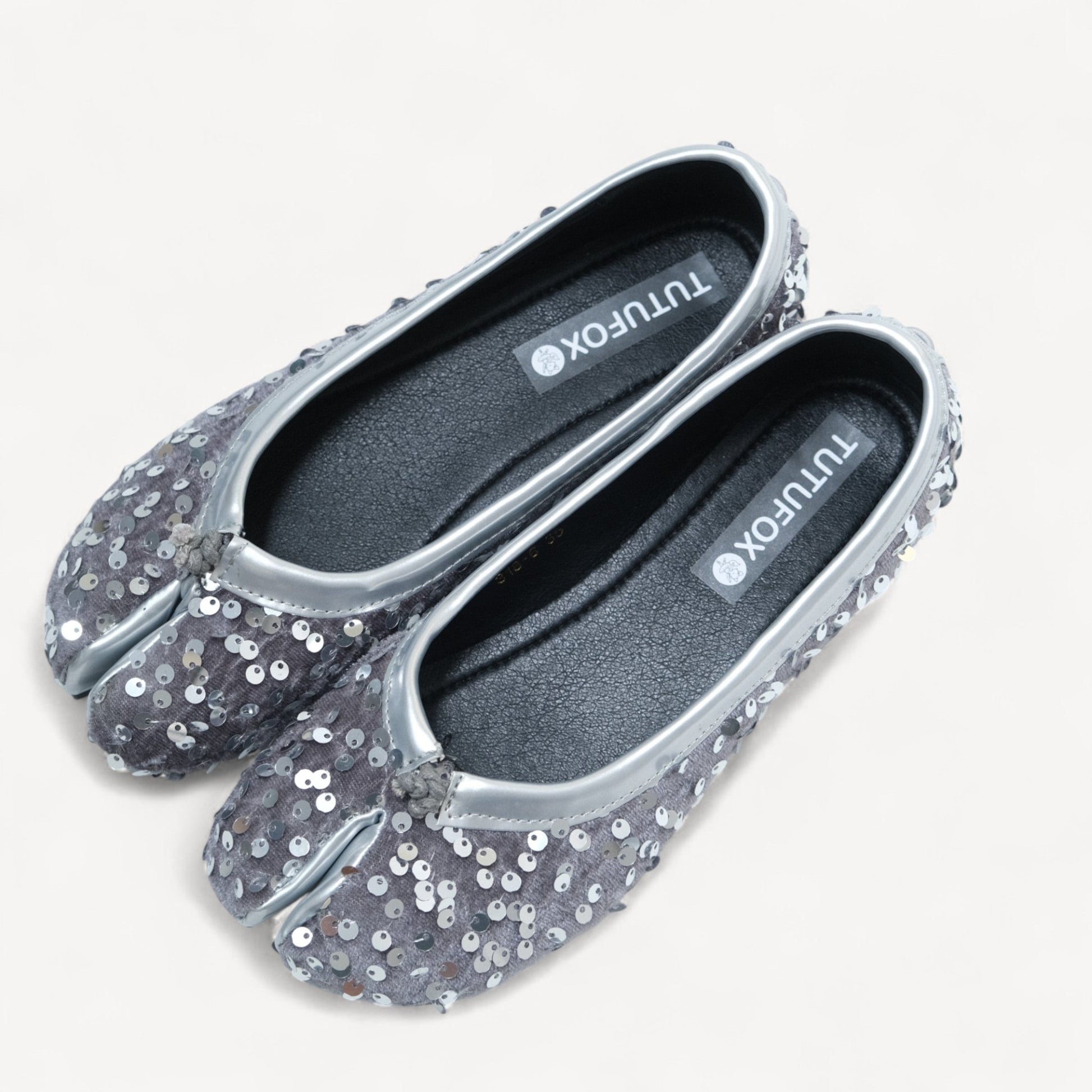 Silver Glitter Split Toe Ballet Flats Tabi - tutufox - tabis