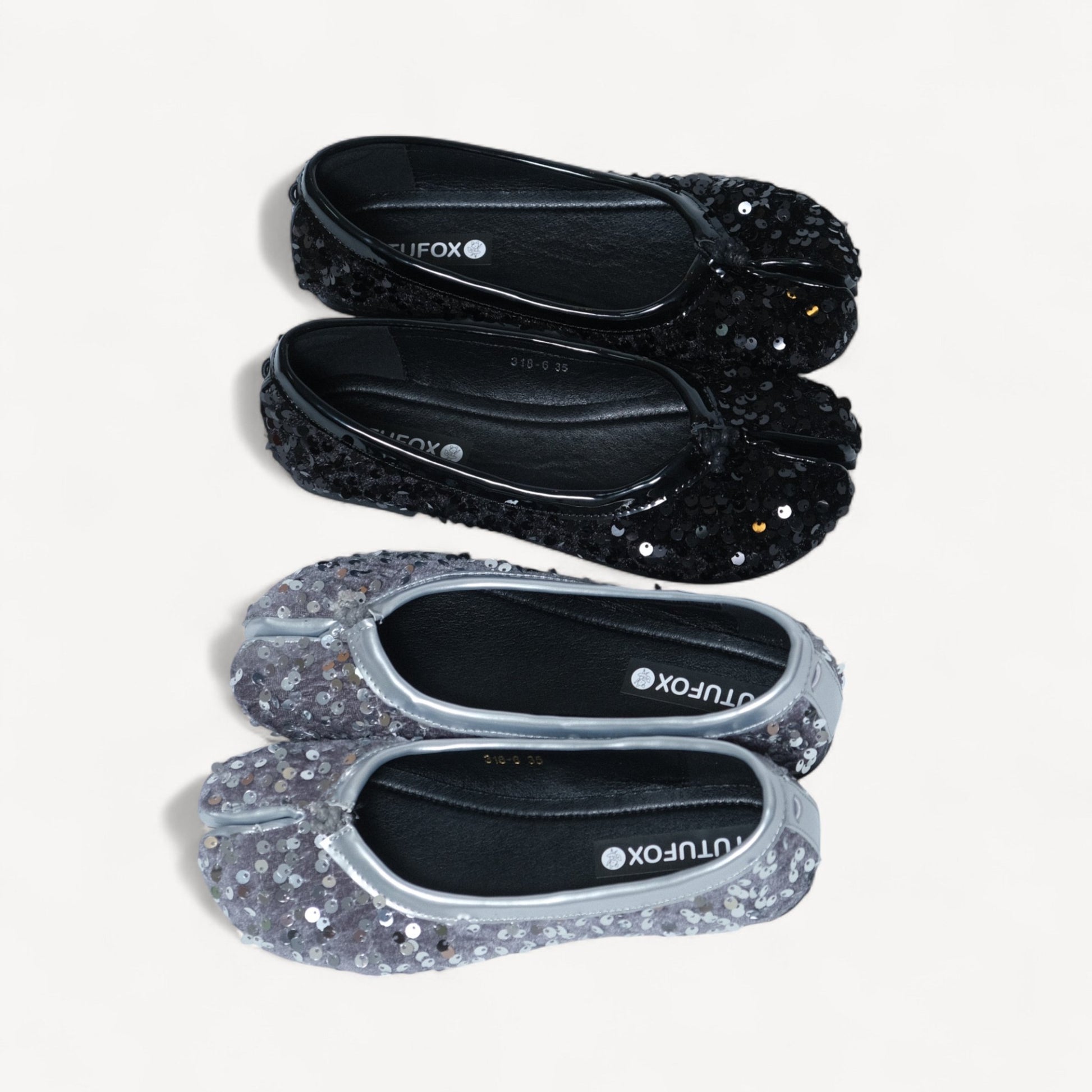 Silver Glitter Split Toe Ballet Flats Tabi - tutufox - tabis