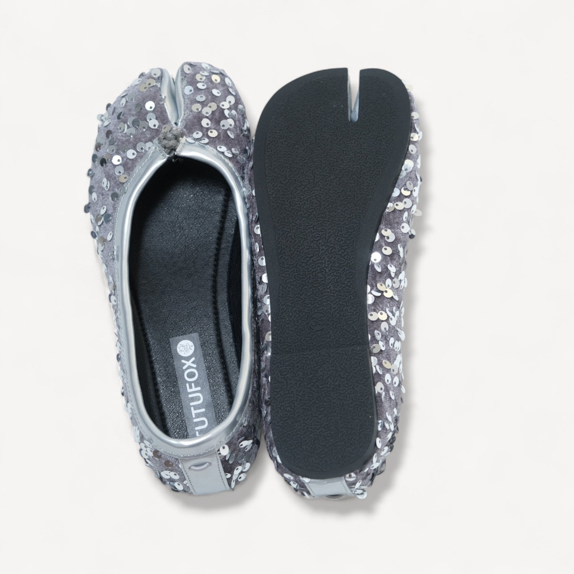 Silver Glitter Split Toe Ballet Flats Tabi - tutufox - tabis
