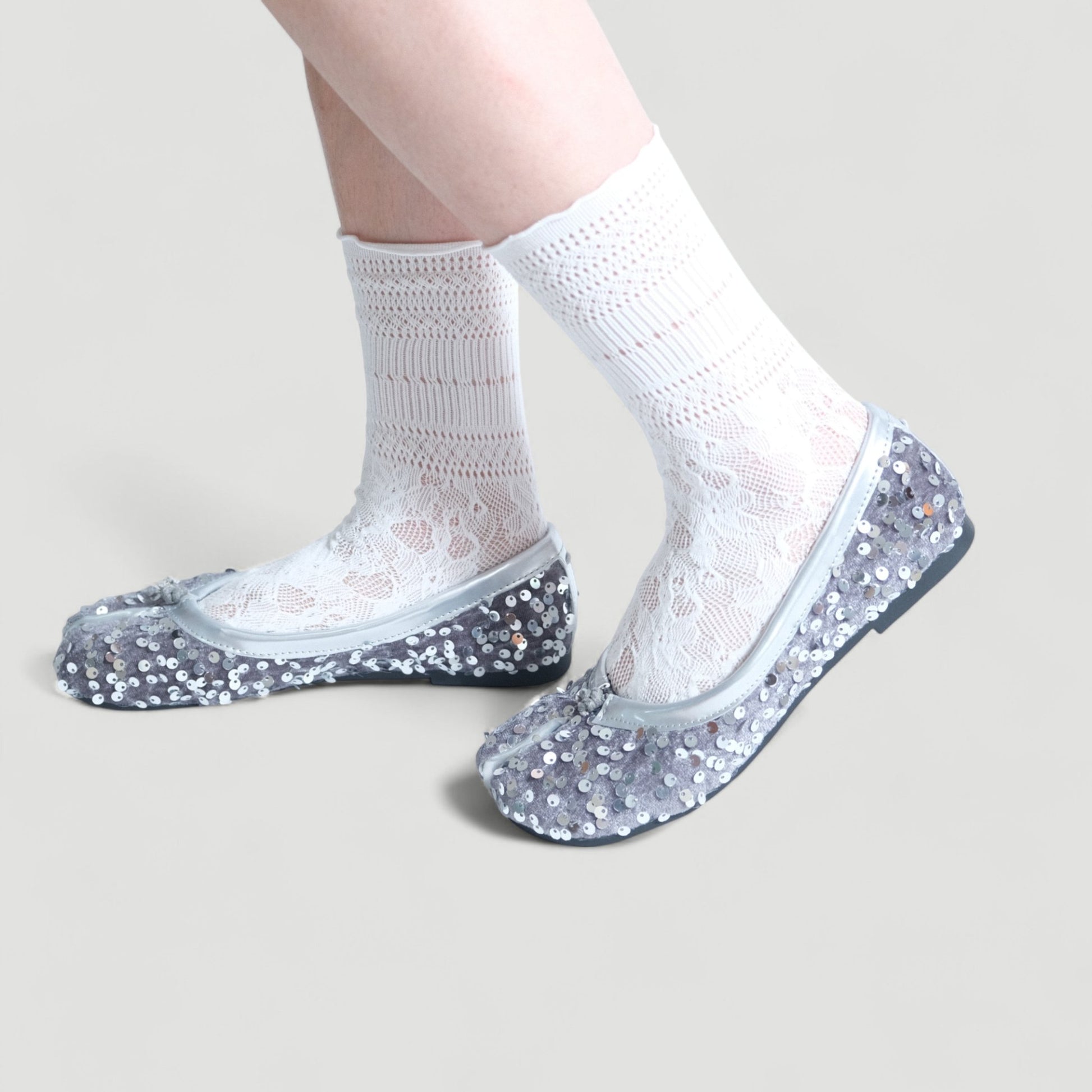 Silver Glitter Split Toe Ballet Flats Tabi - tutufox - tabis
