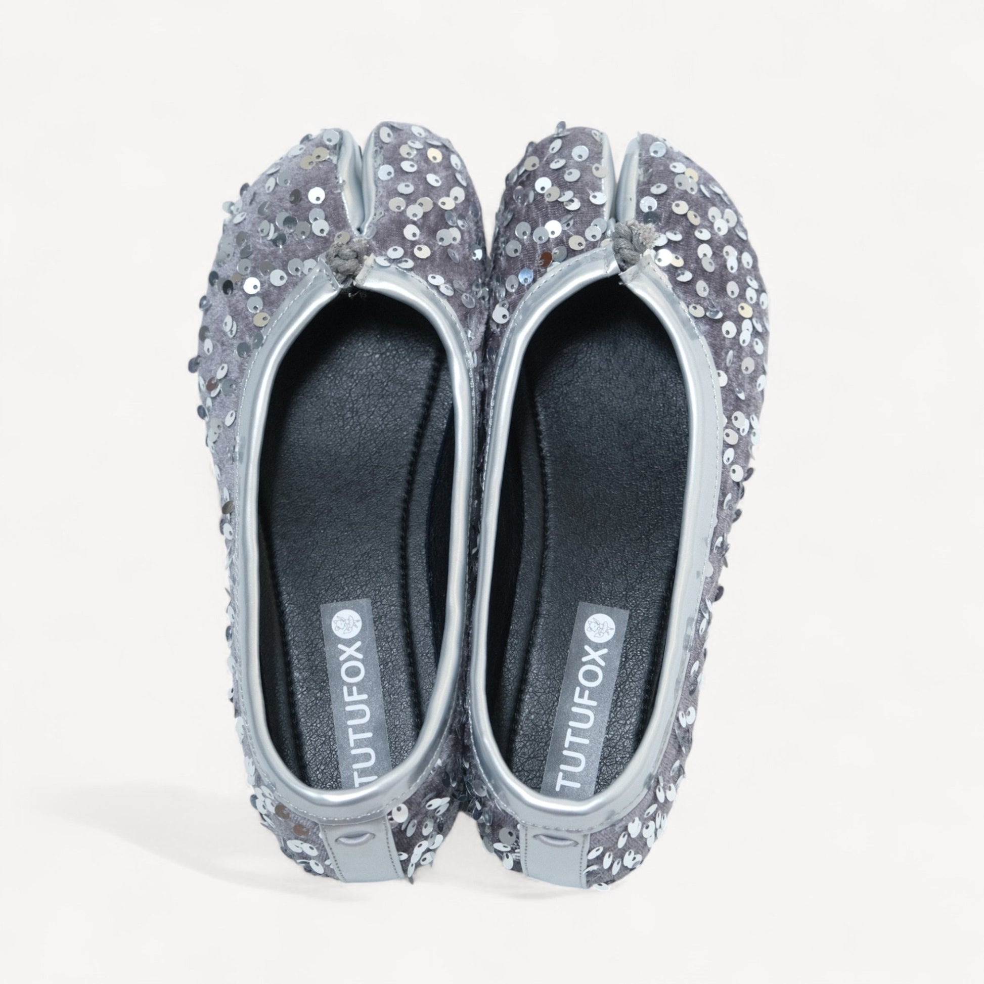 Silver Glitter Split Toe Ballet Flats Tabi - tutufox - tabis