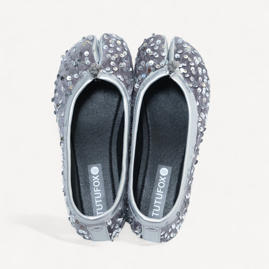 Silver Glitter Split Toe Ballet Flats Tabi - tutufox - tabis
