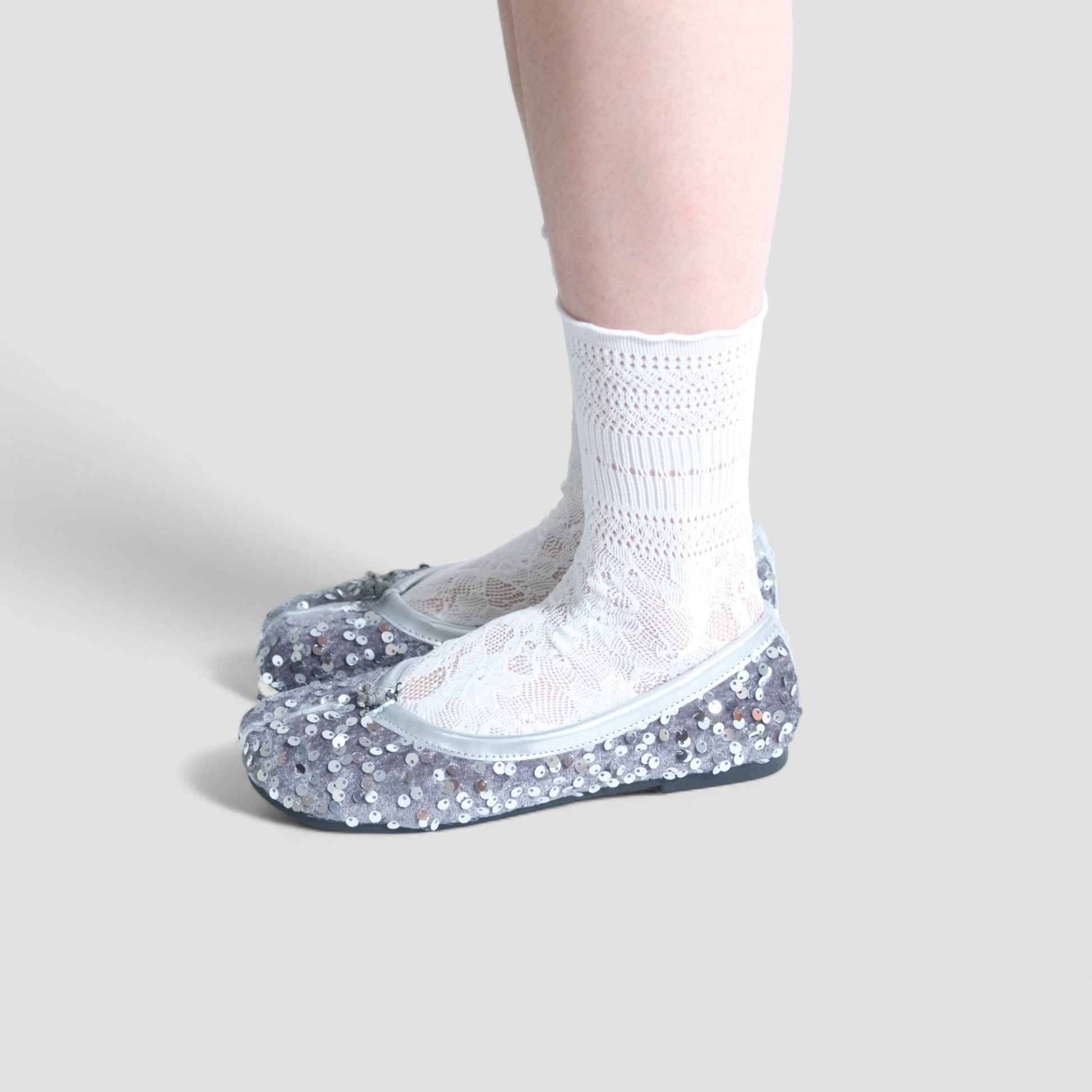 Silver Glitter Split Toe Ballet Flats Tabi - tutufox - tabis