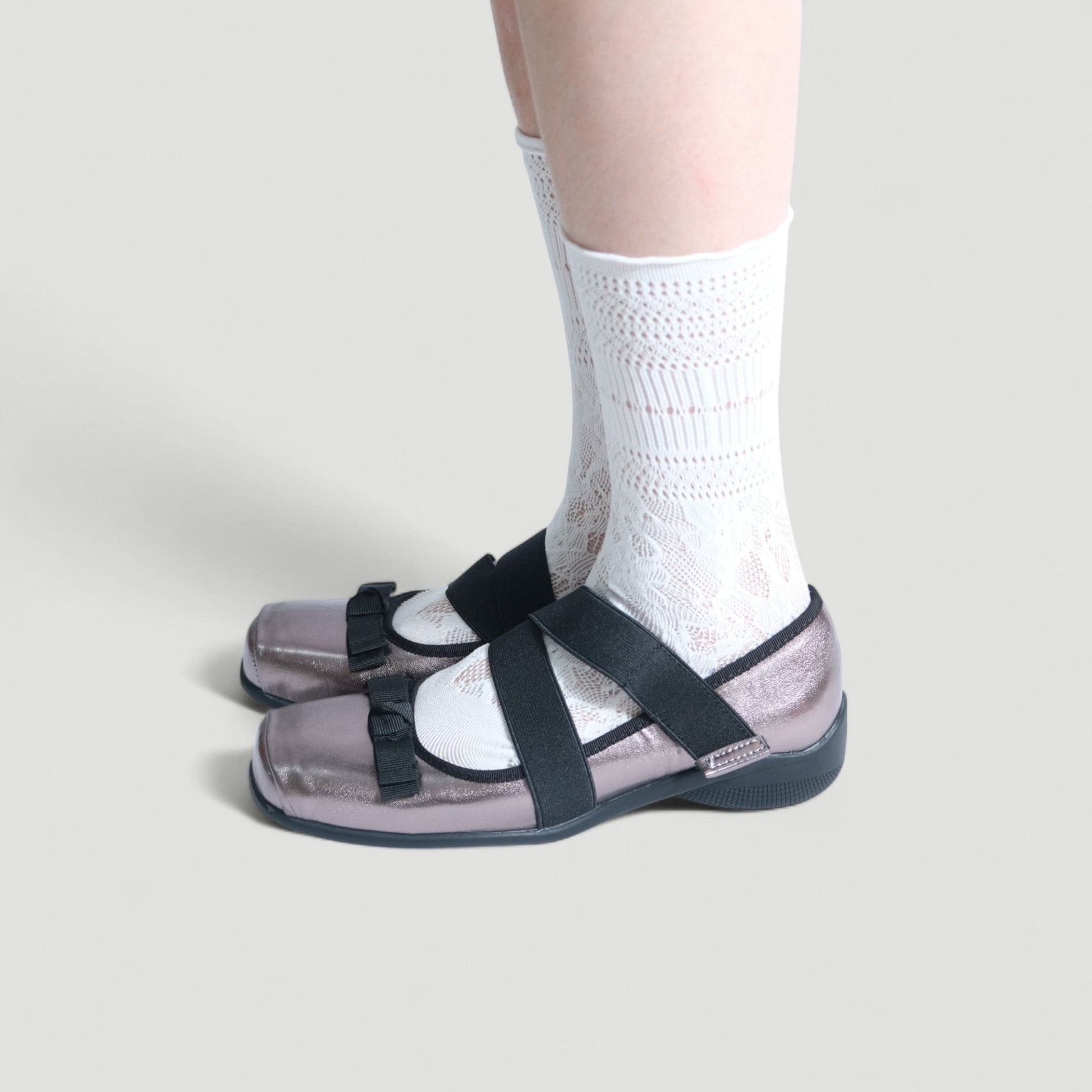 Silver Grey Soft Leather Square Toe Balletsneaker Flats - tutufox - shoes