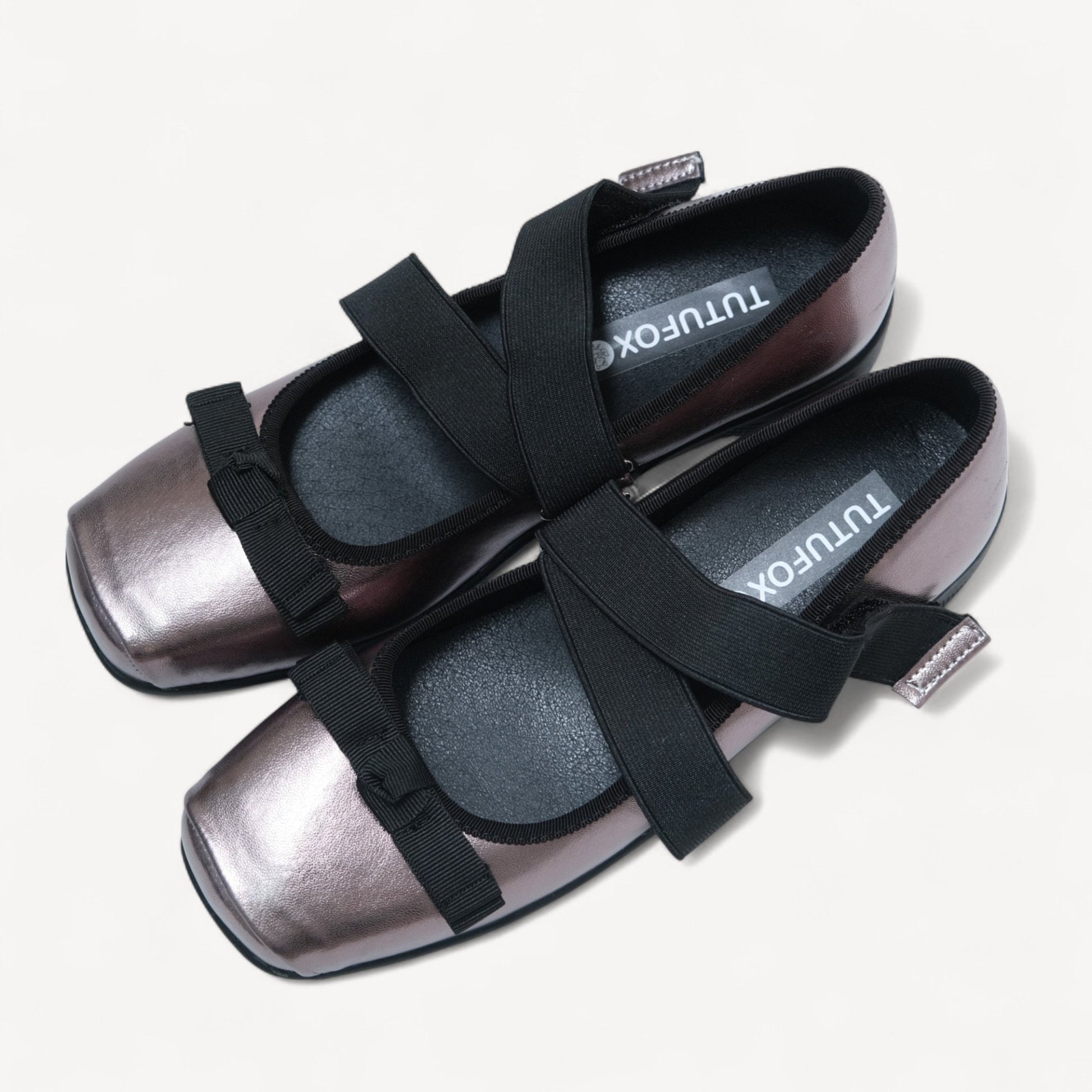 Silver Grey Soft Leather Square Toe Balletsneaker Flats - tutufox - shoes