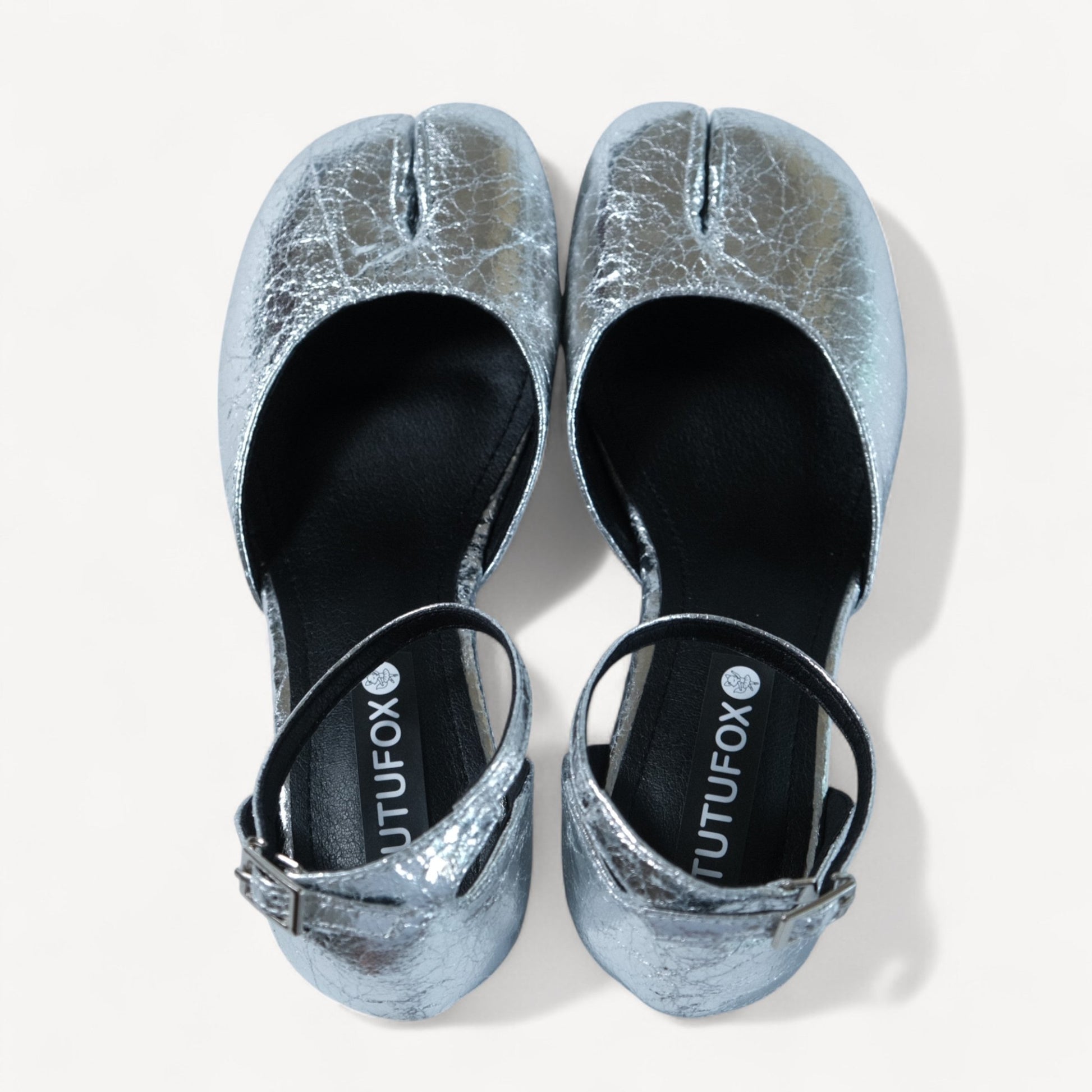 Silver Leather Ankle Strap Round Toe Flats Tabi - tutufox - tabis