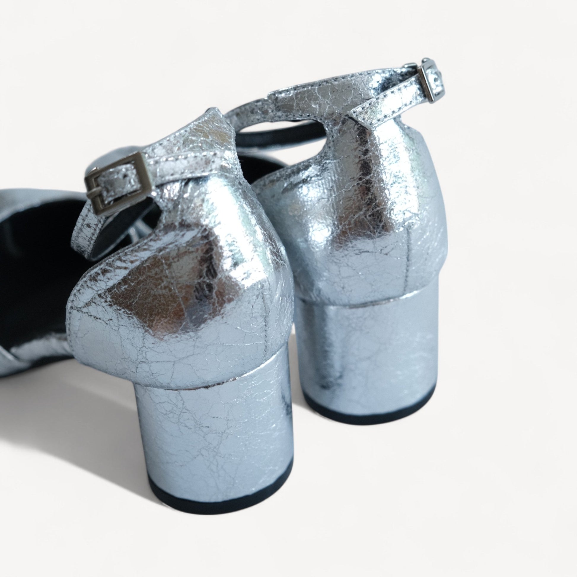 Silver Leather Ankle Strap Round Toe Flats Tabi - tutufox - tabis