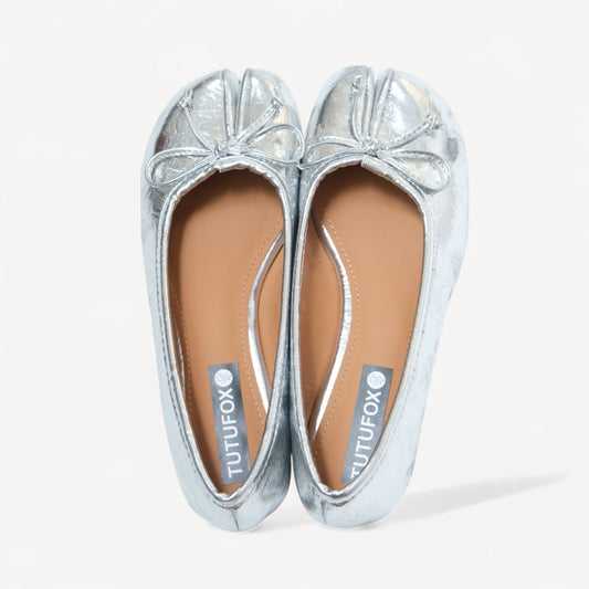 Silver Matte Bow Mary Jane Flats Tabi - tutufox - tabis