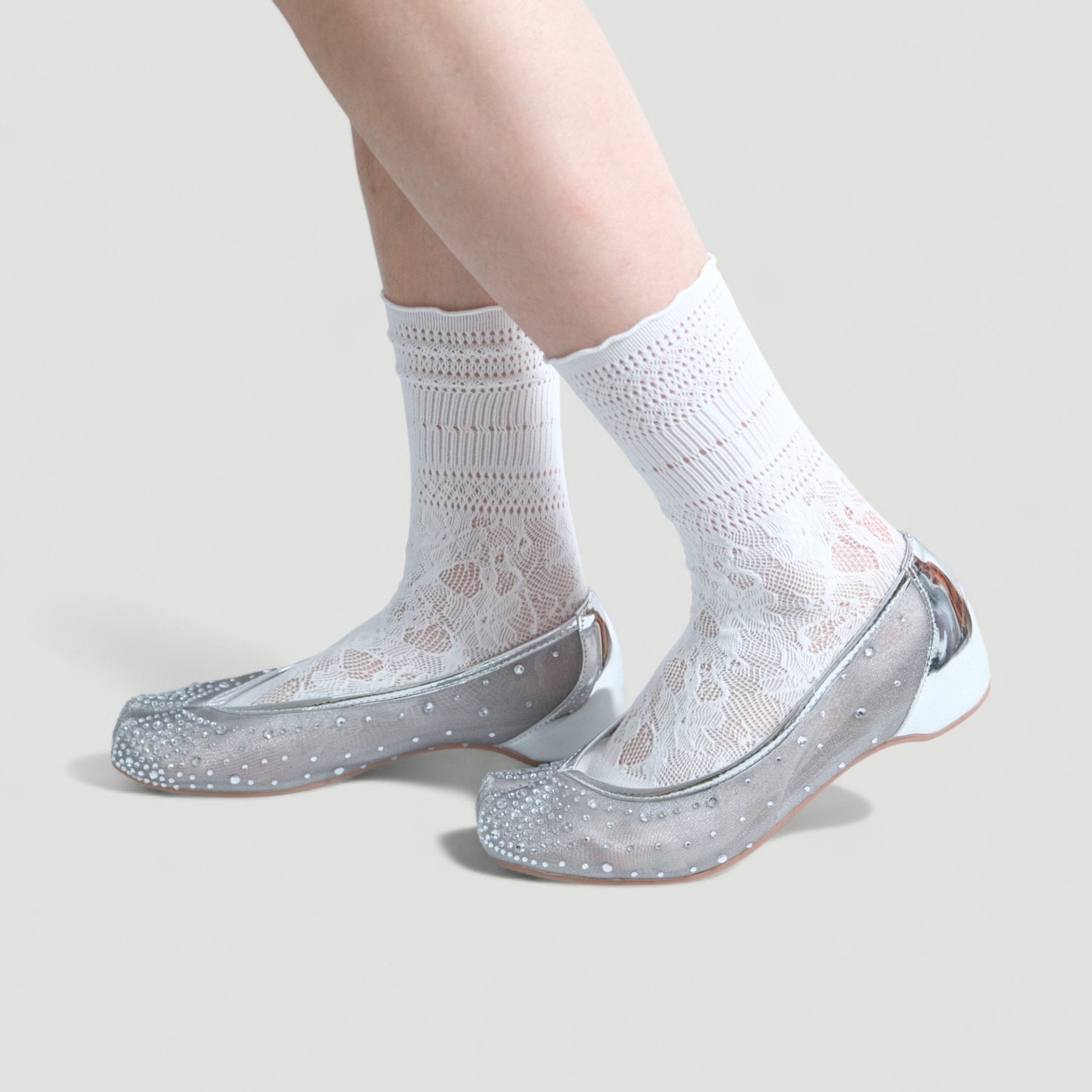 Silver Rhinestone Pointed Split Toe Tabi - tutufox - tabis