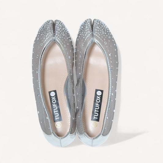 Silver Rhinestone Pointed Split Toe Tabi - tutufox - tabis