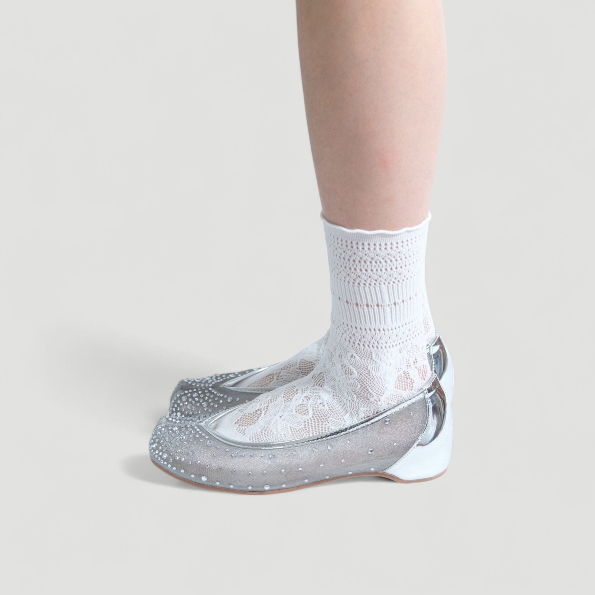 Silver Rhinestone Pointed Split Toe Tabi - tutufox - tabis