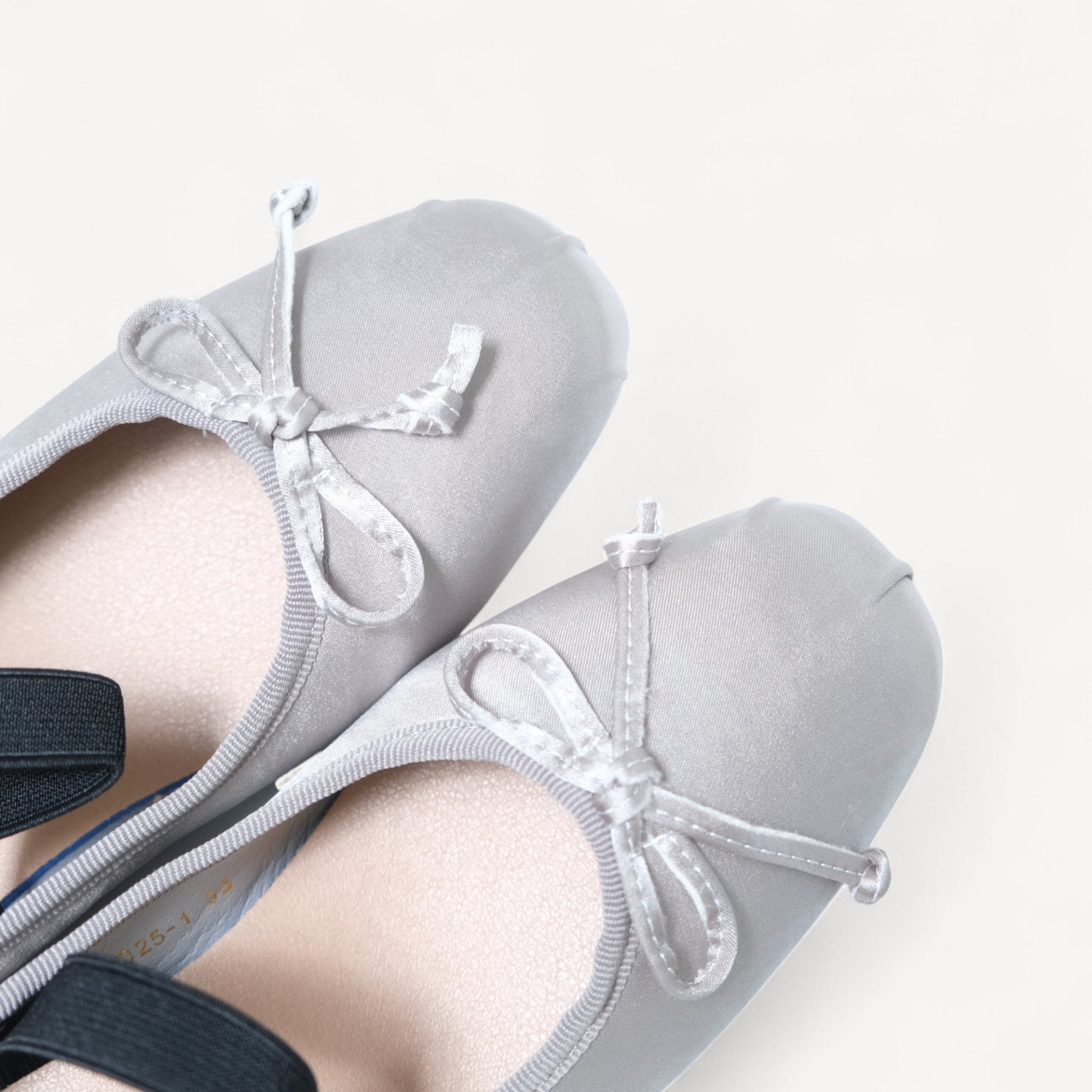 silver satin ballet flats toe detail