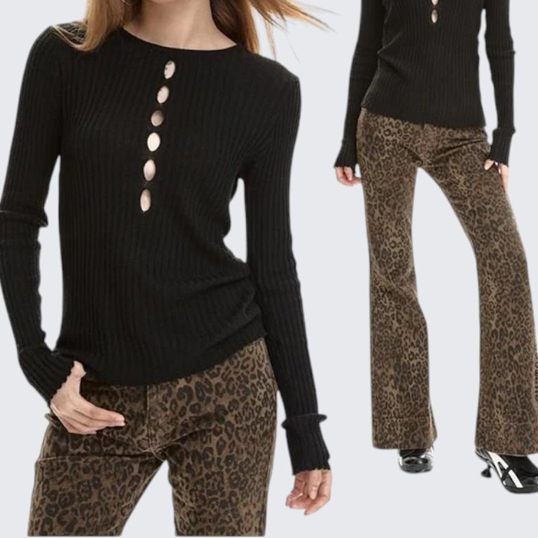 Spring & Autumn Black Hollow - Out Long - Sleeve Knitted Shirt - tutufox -