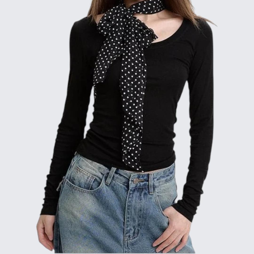 Spring & Autumn Gray Straight-Shoulder Long-Sleeve T-Shirt