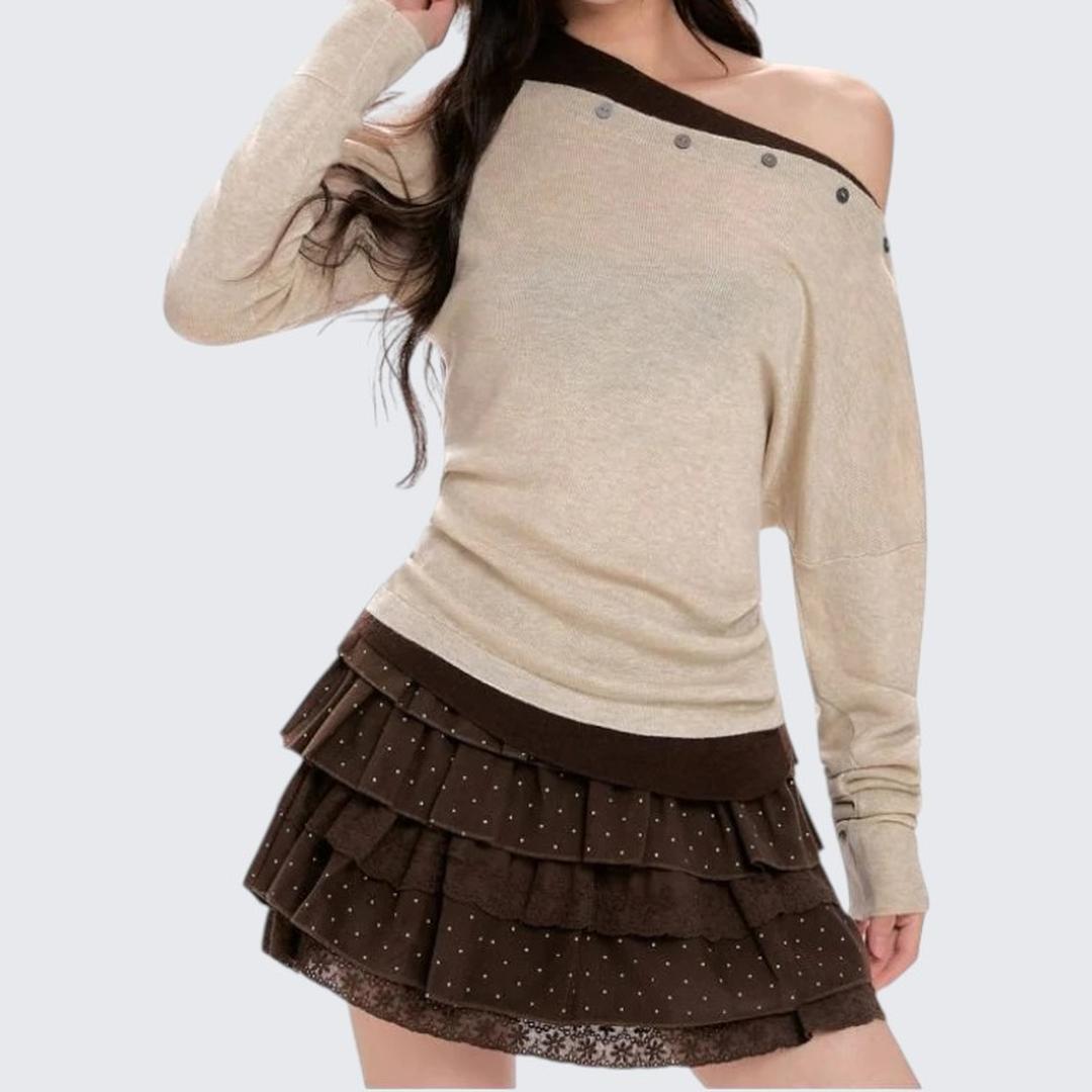 Spring & Autumn Oatmeal Off - Shoulder Long - Sleeve Sweater - tutufox -