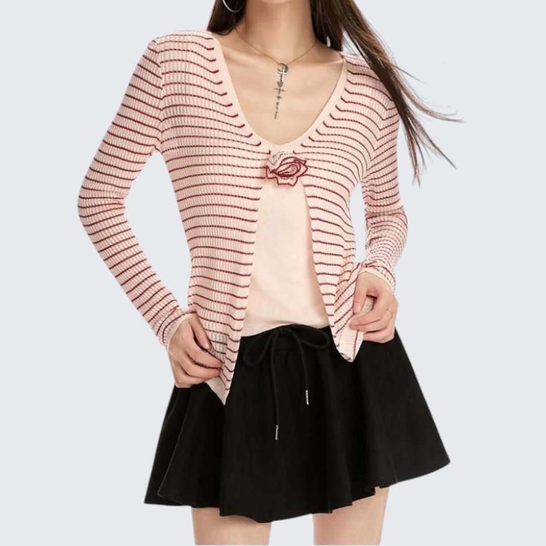 Spring & Autumn Pink Striped Two - Piece Long - Sleeve Sweater - tutufox -