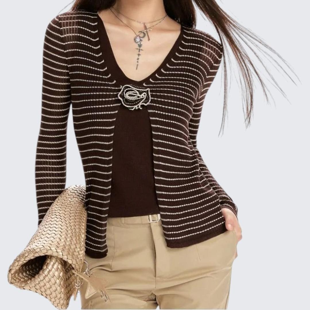 Spring & Autumn Pink Striped Two - Piece Long - Sleeve Sweater - tutufox -