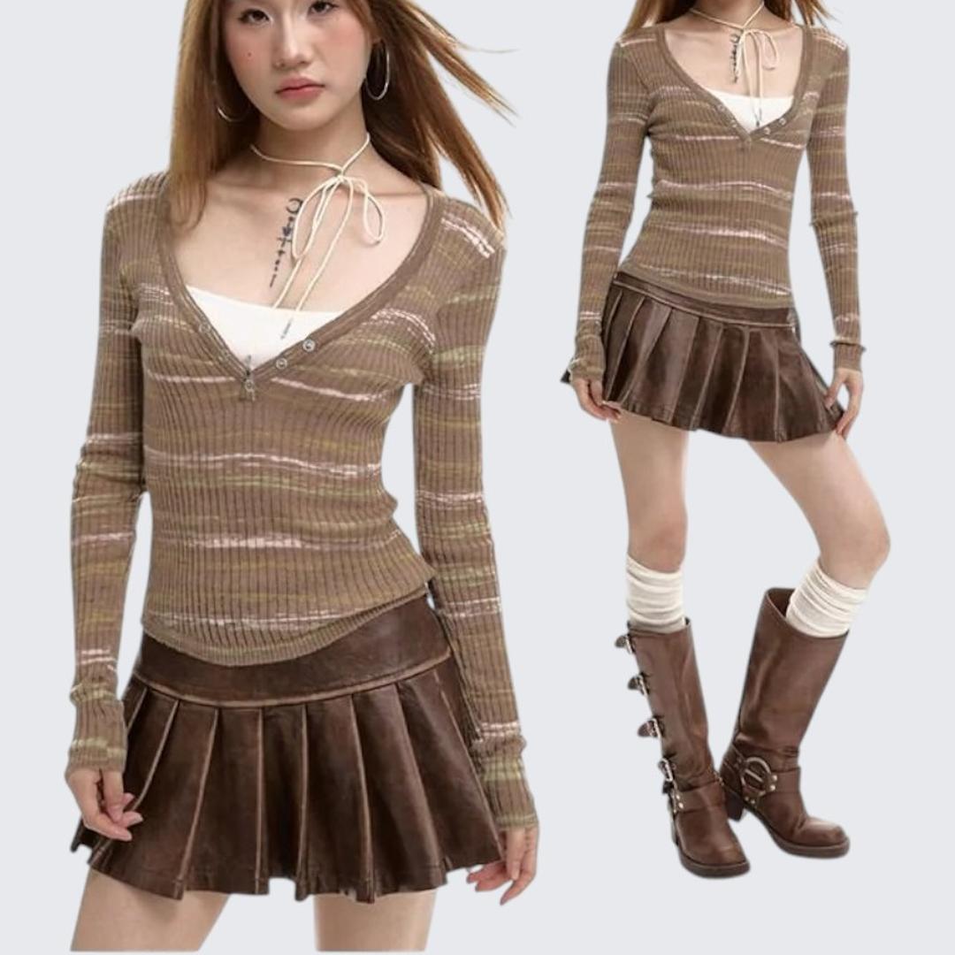 Spring & Autumn Spliced Fake Two - Piece Long - Sleeve Sweater - tutufox -