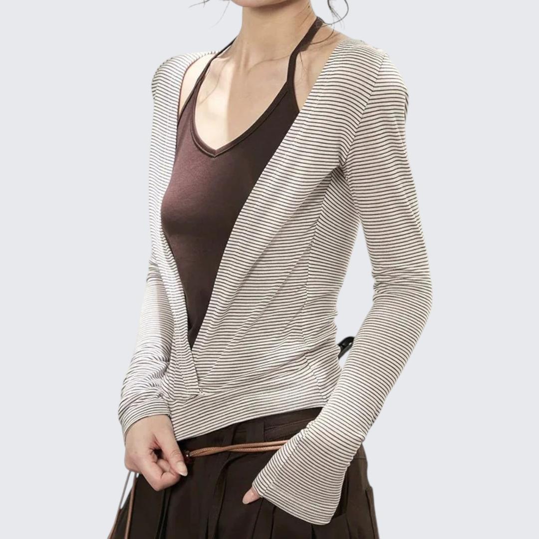 Spring - Autumn Two - In - One Halter Neck Horizontal - Stripe Knit Top With Sweet - Spicy Vibe & Slimming Fit - tutufox -