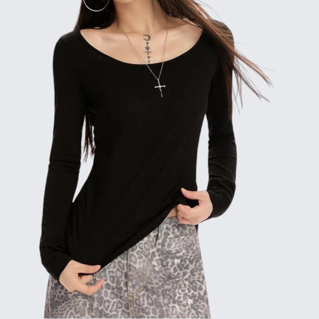 Spring & Summer White Round-Neck Long-Sleeve T-Shirt