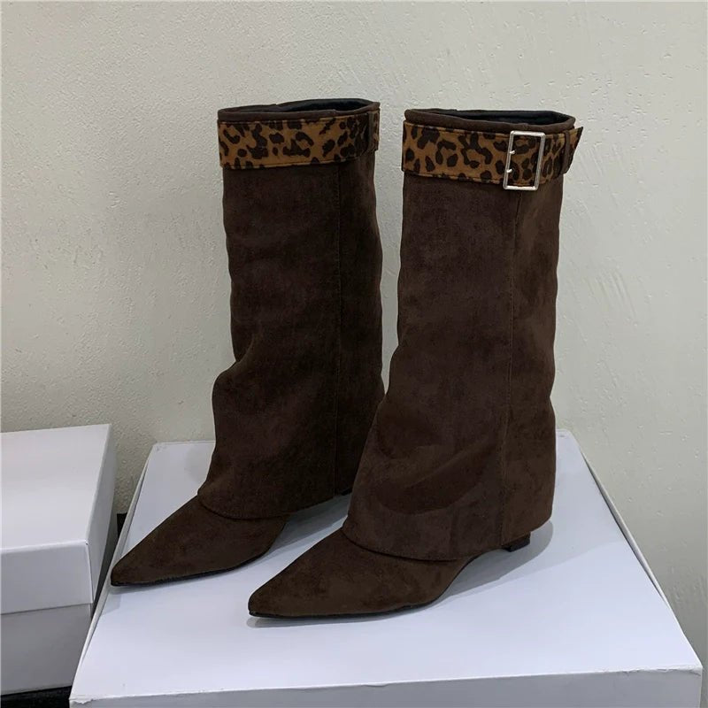 Unique Design Two Way Wedge Fashion Over The Knee Suede Western Cowboy Boots - tutufox - shoes
