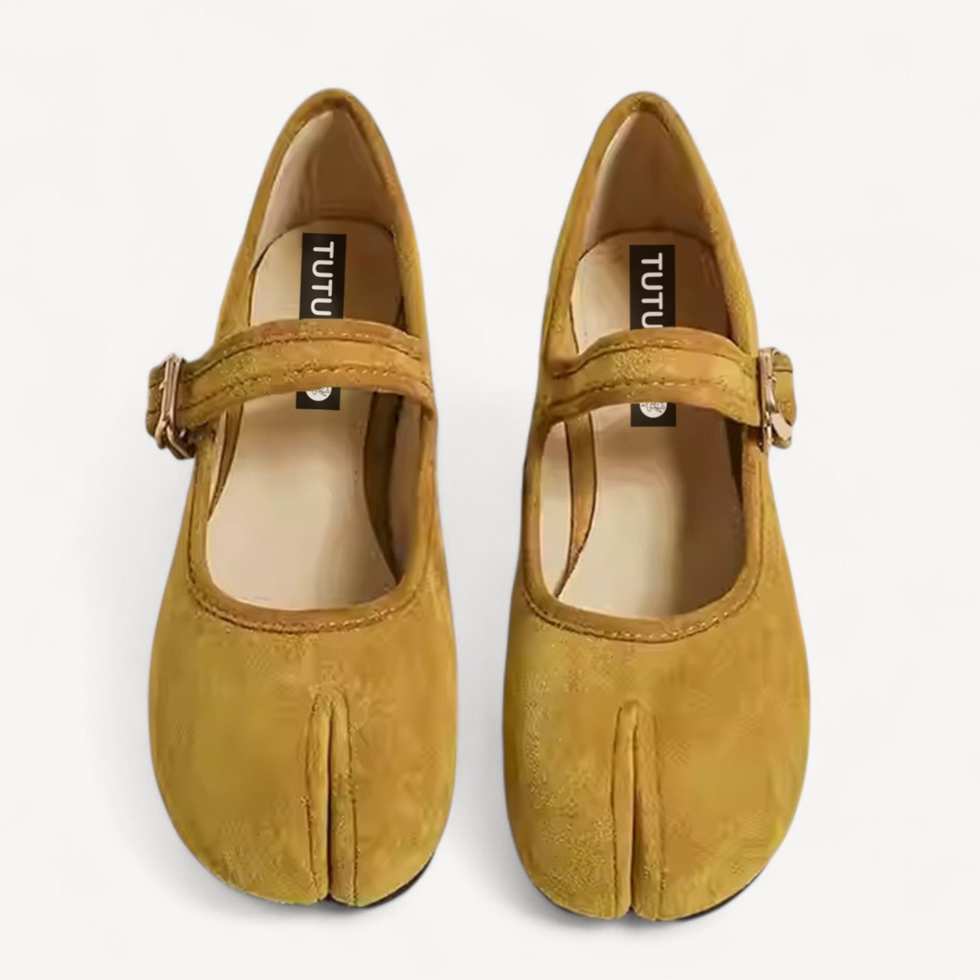 Velvet Yellow Suede Mary Jane Block Heel Split Toe Tabi - tutufox - tabis