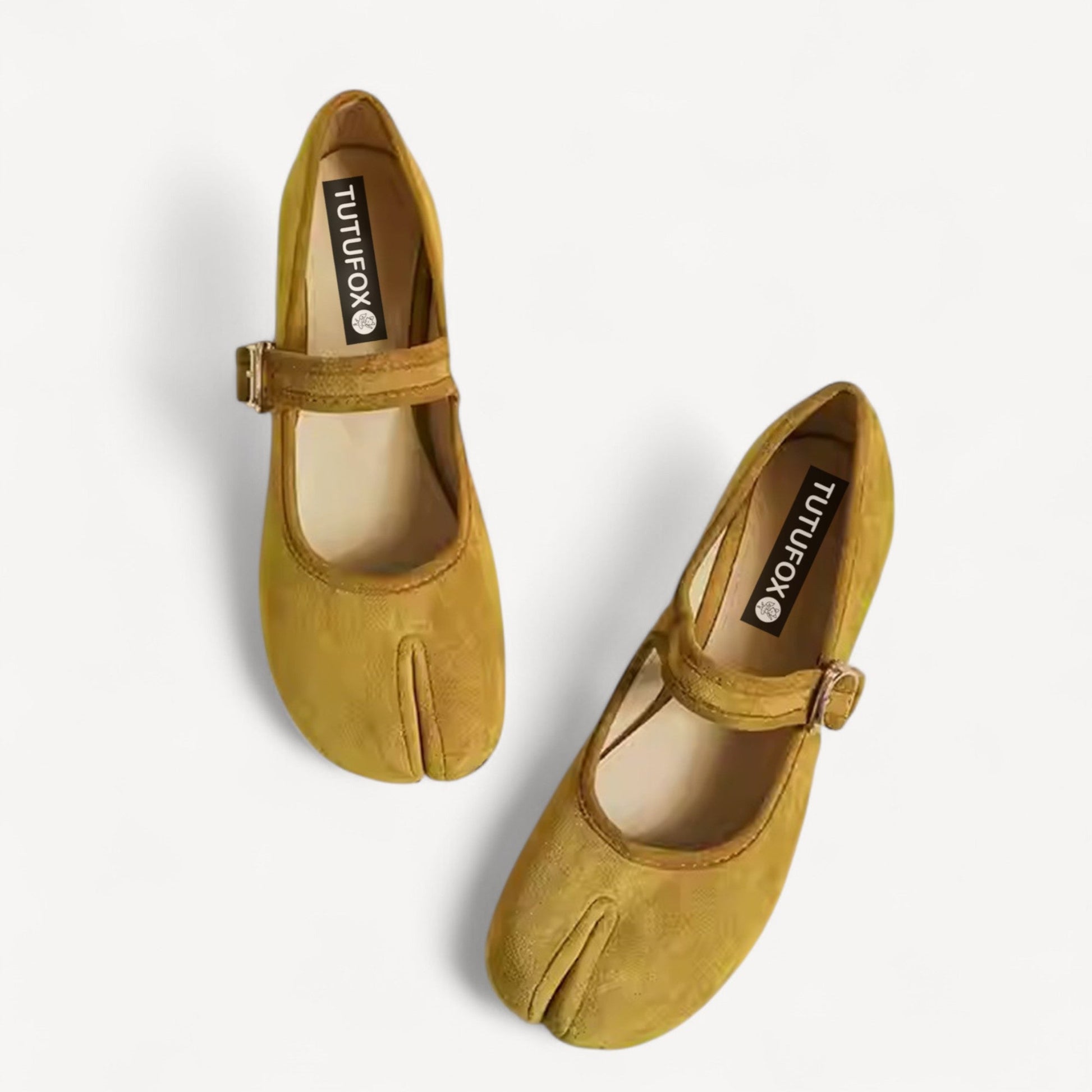 Velvet Yellow Suede Mary Jane Block Heel Split Toe Tabi - tutufox - tabis