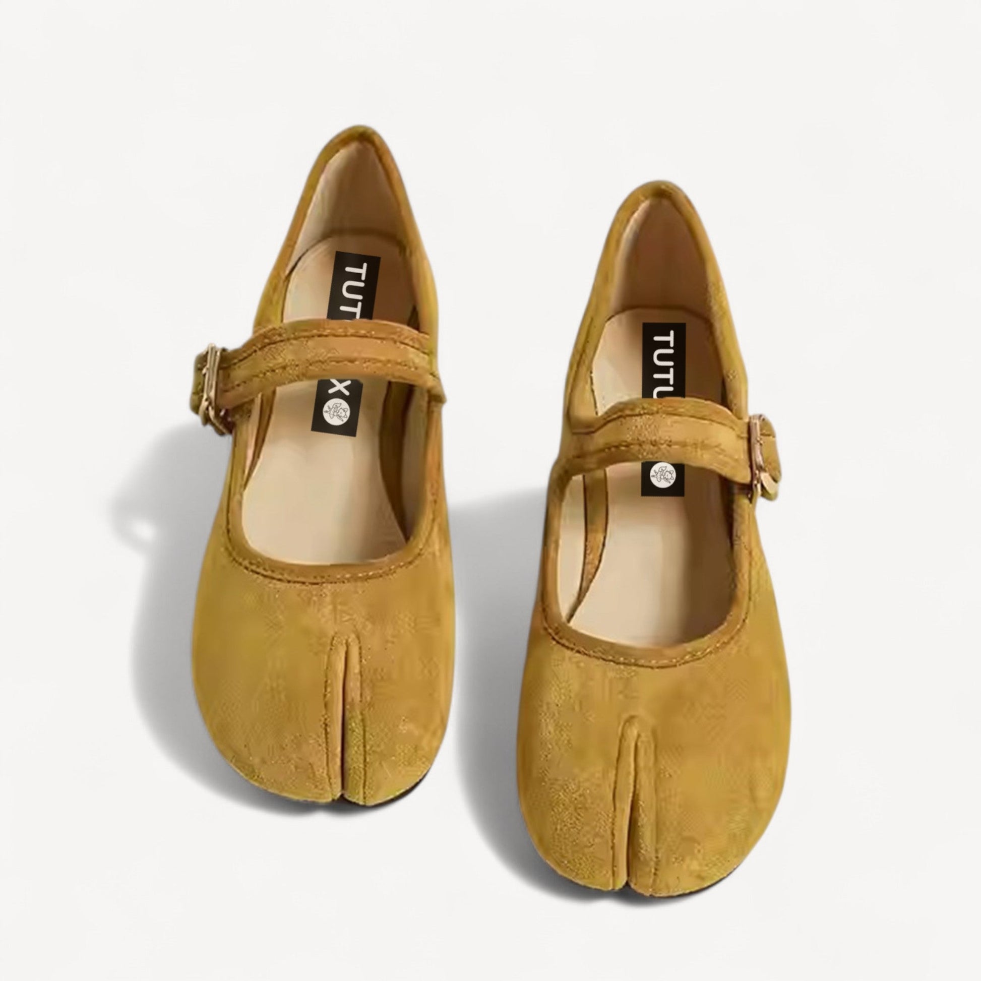Velvet Yellow Suede Mary Jane Block Heel Split Toe Tabi - tutufox - tabis