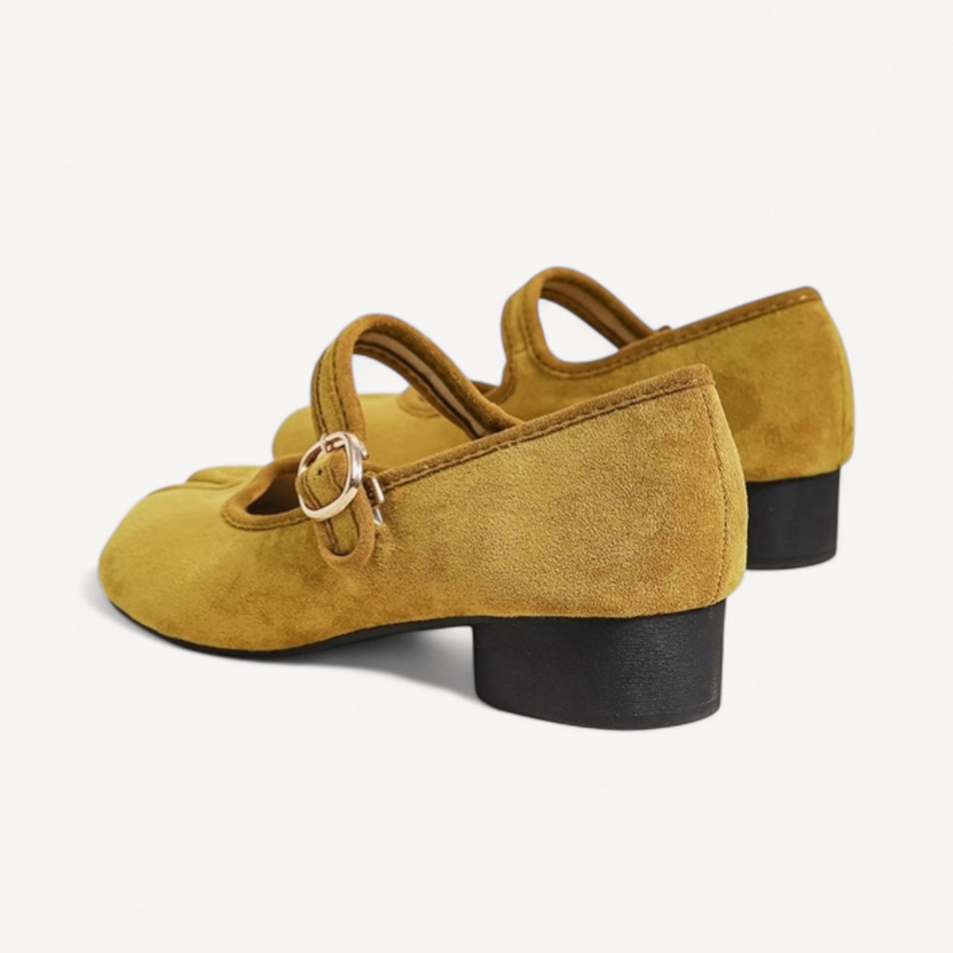 Velvet Yellow Suede Mary Jane Block Heel Split Toe Tabi - tutufox - tabis