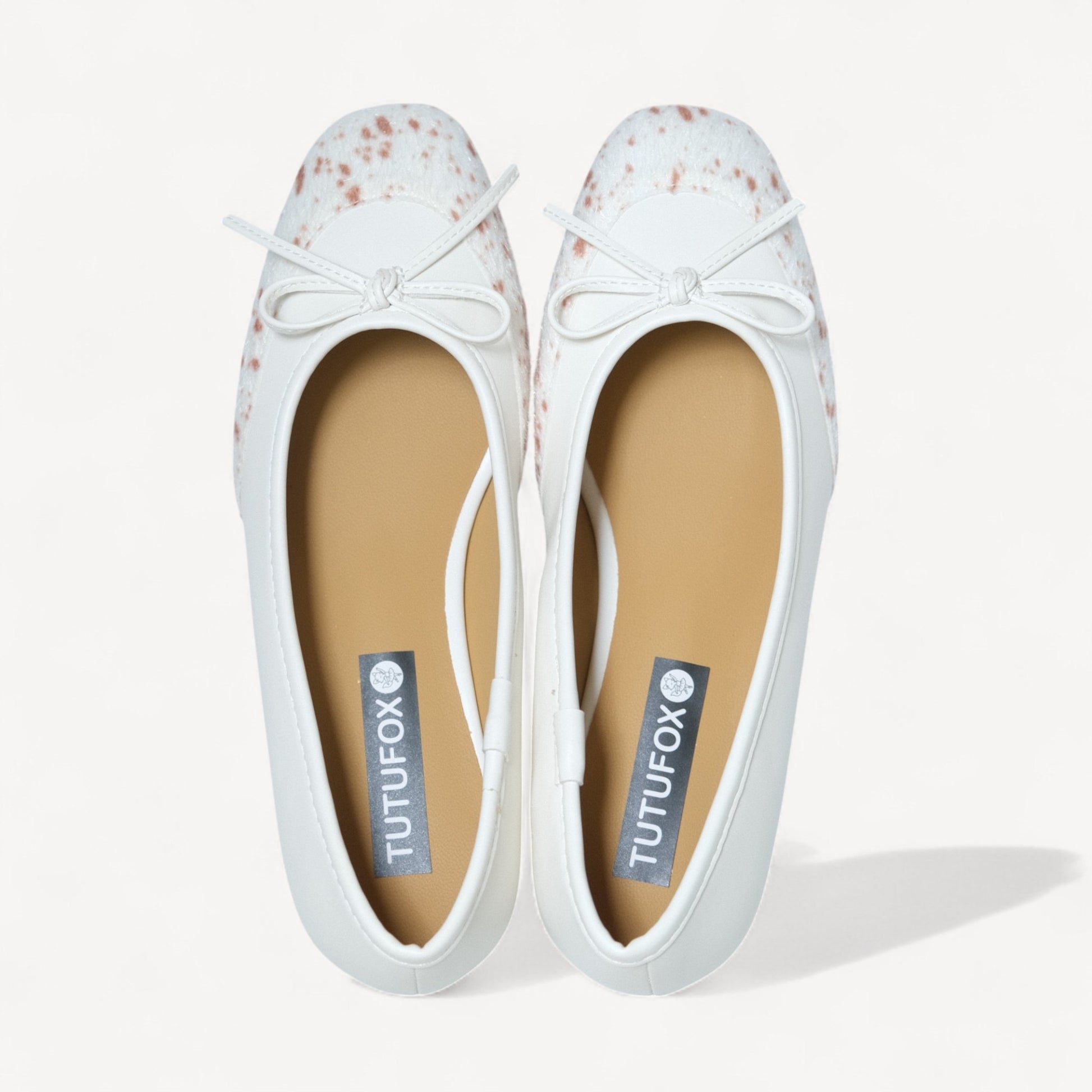 White Leopard Print Almond Toe Ballet Flats - tutufox - shoes