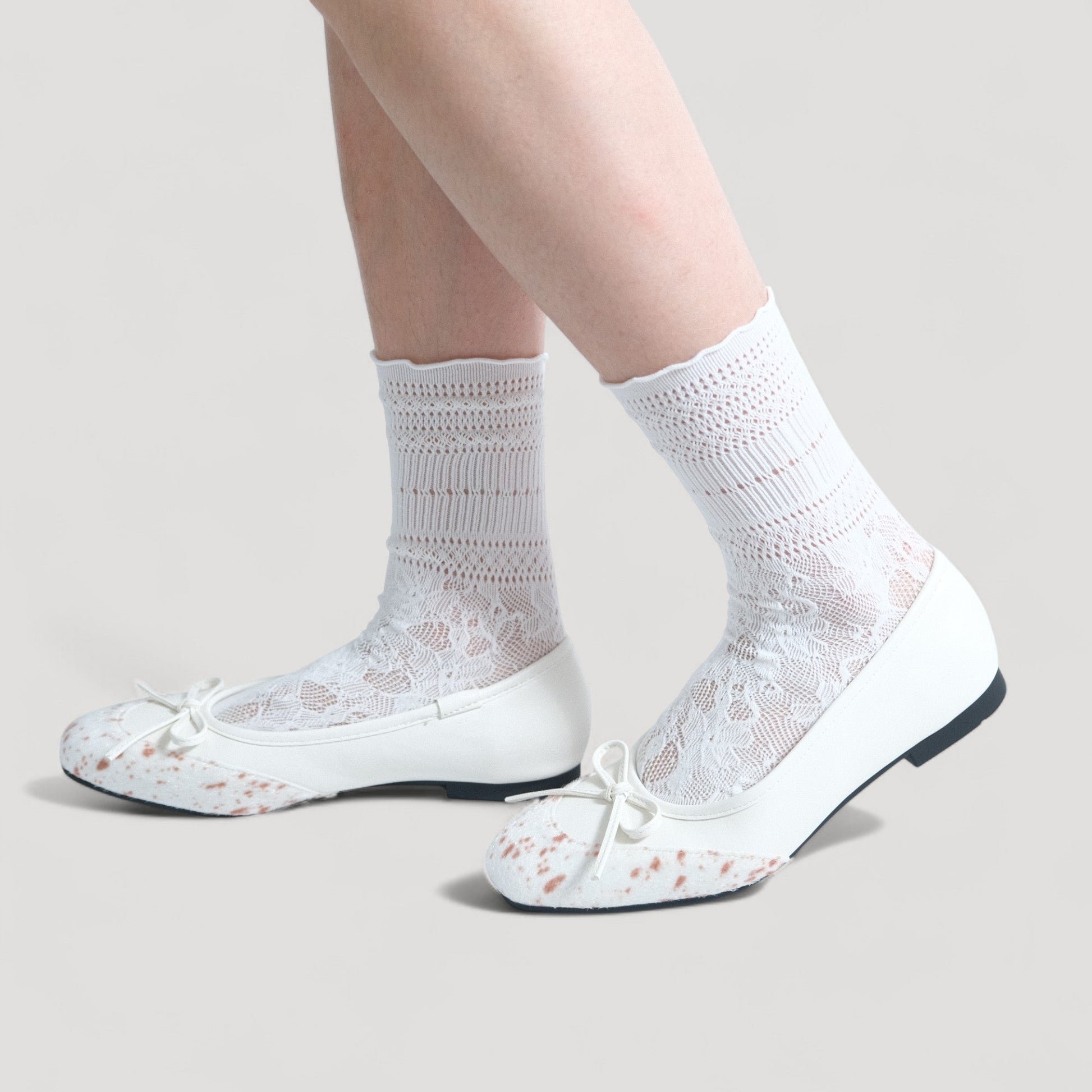 White Leopard Print Almond Toe Ballet Flats - tutufox - shoes